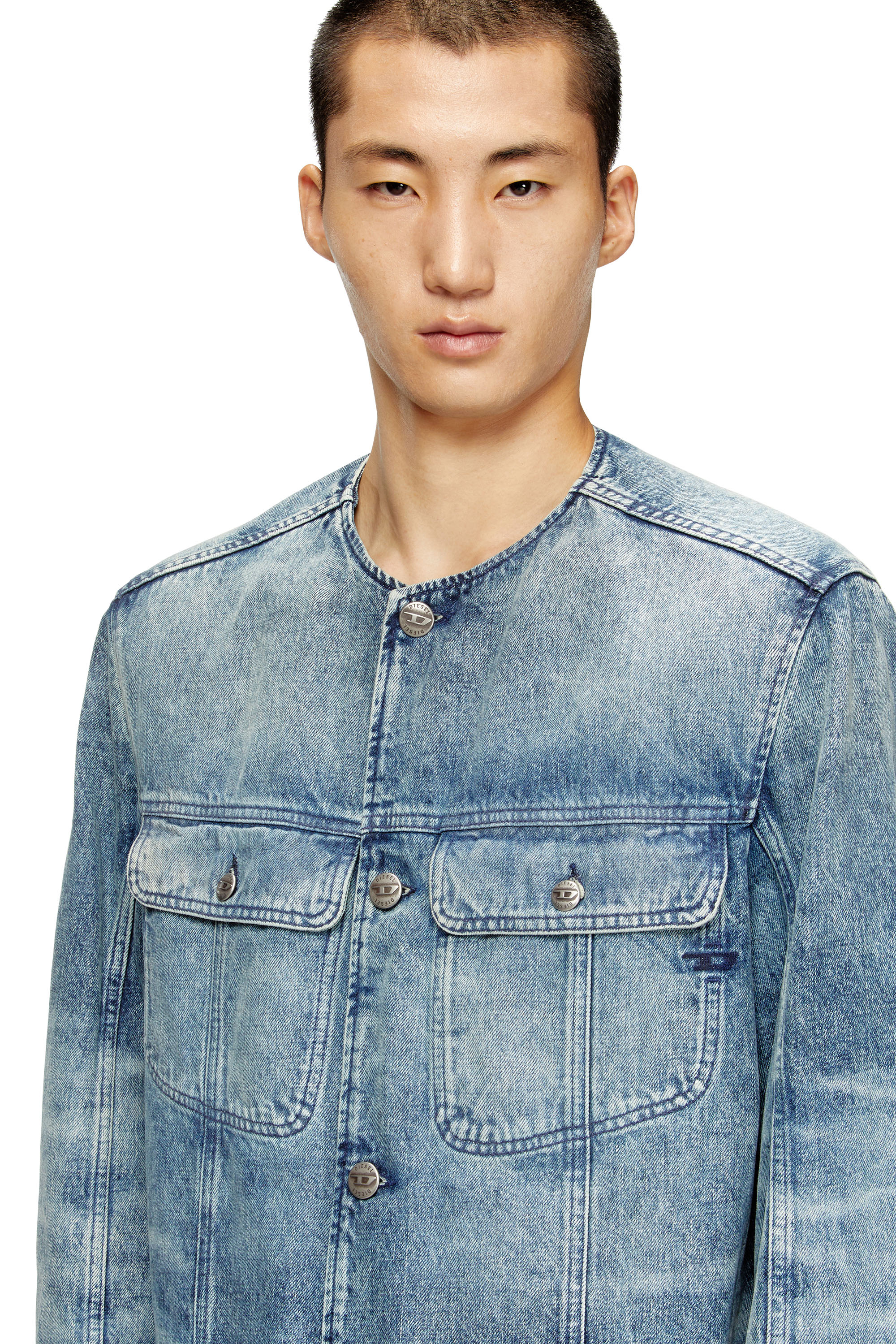 Diesel - D-ABERD-FSH1, Abrigo de denim de algodón y cáñamo grabado con láser Hombre in Azul marino - 4
