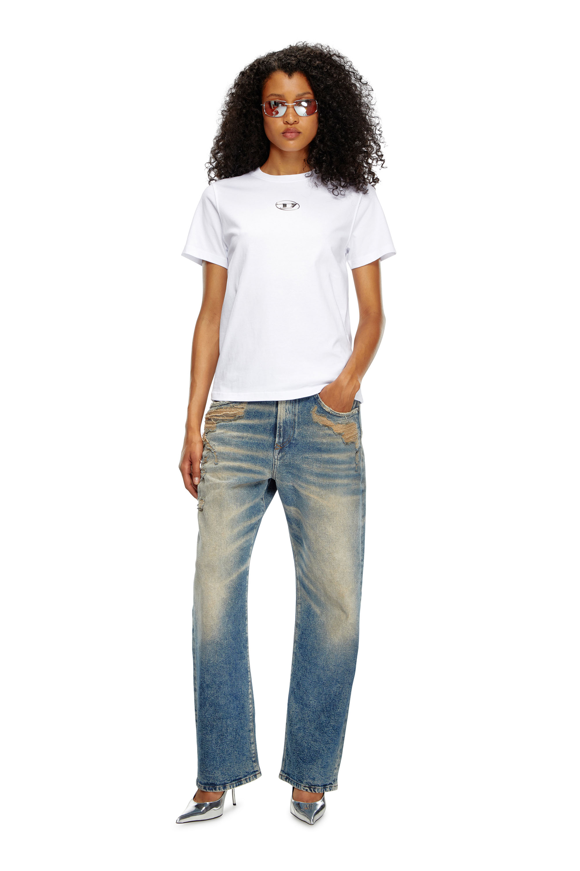 Diesel - T-REGS-OD, Woman's T-shirt with metallic Oval D print in White - 1