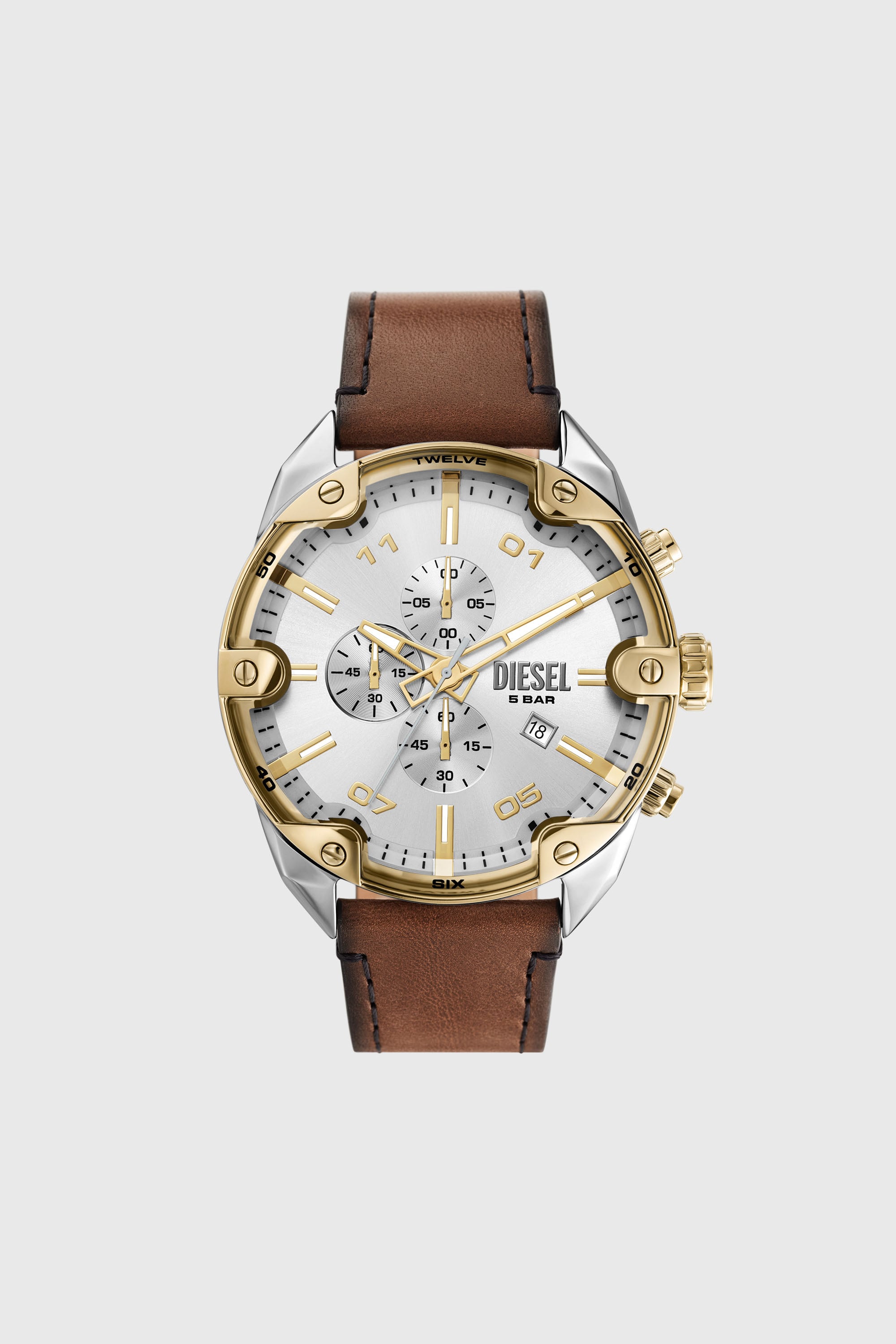 Diesel - DZ4665, Reloj Spiked de cuero marr&oacute;n con cron&oacute;grafo Hombre in Marr&oacute;n - 1