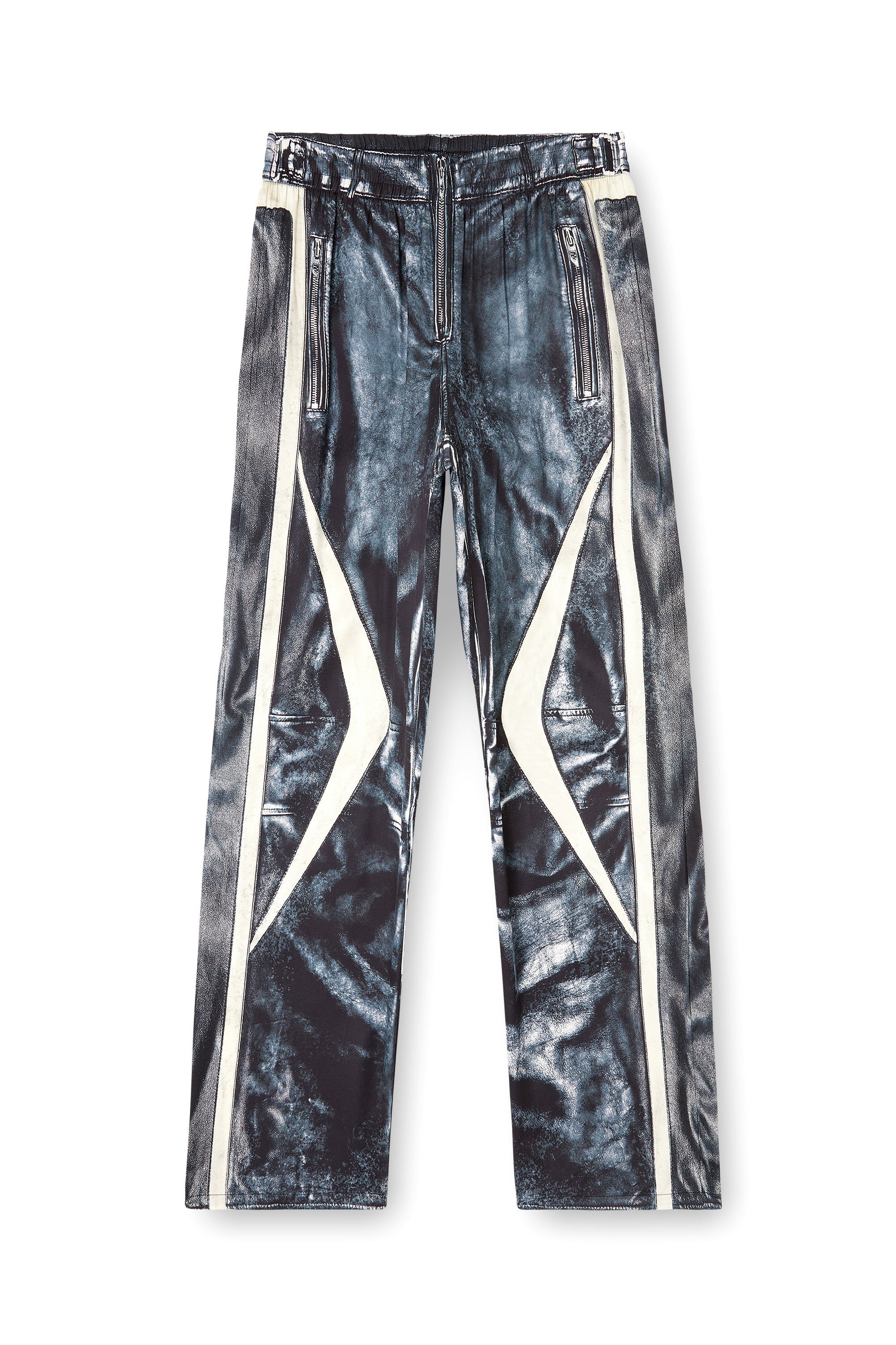 Diesel - P-THECK-BMCZ, Man's Biker-trompe l'oeil satin track pants in Dark Blue - 2
