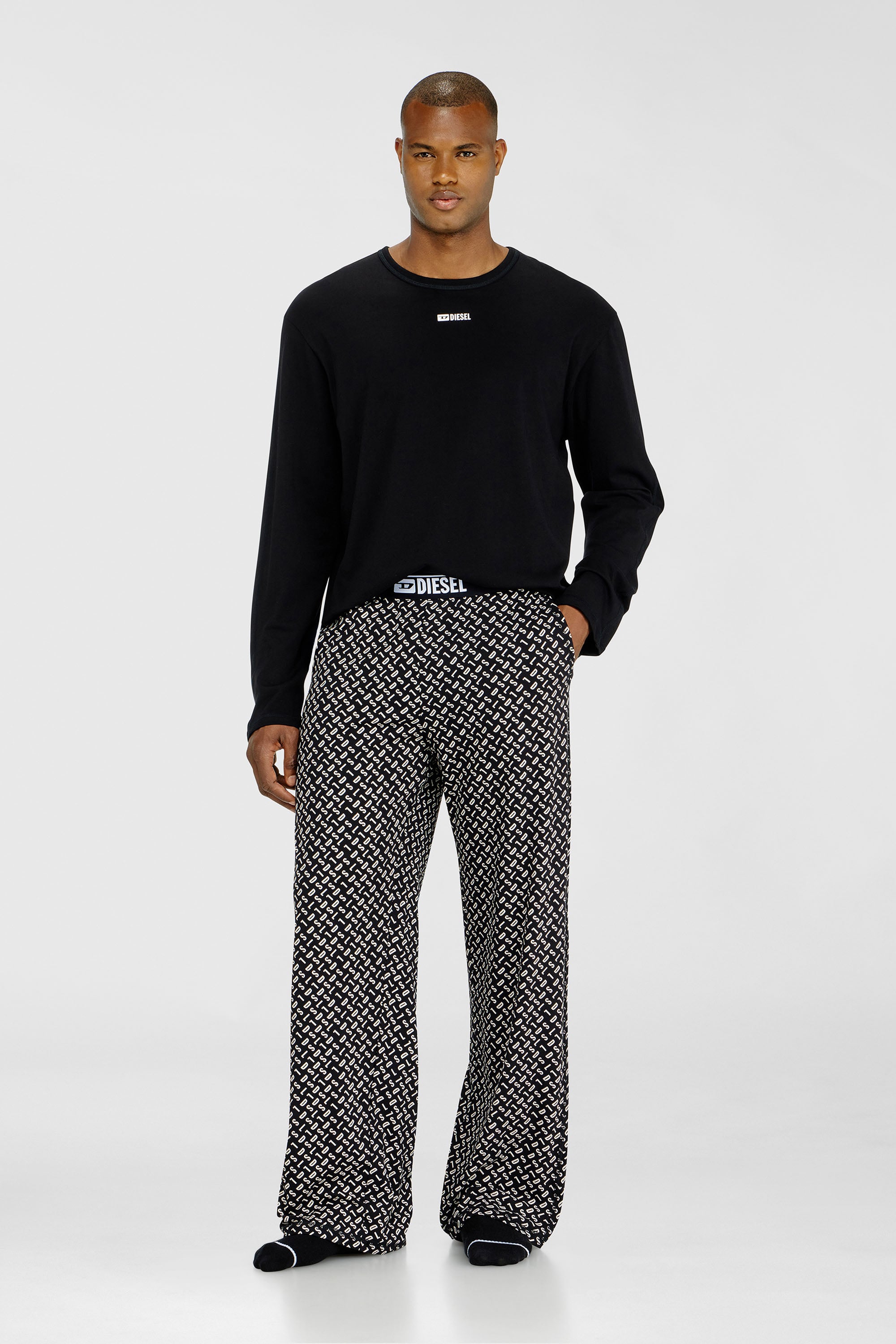 Diesel - SET-NOLAN-D-BOX, Man's Pyjama set in cotton with printed bottoms in Black/White - 3