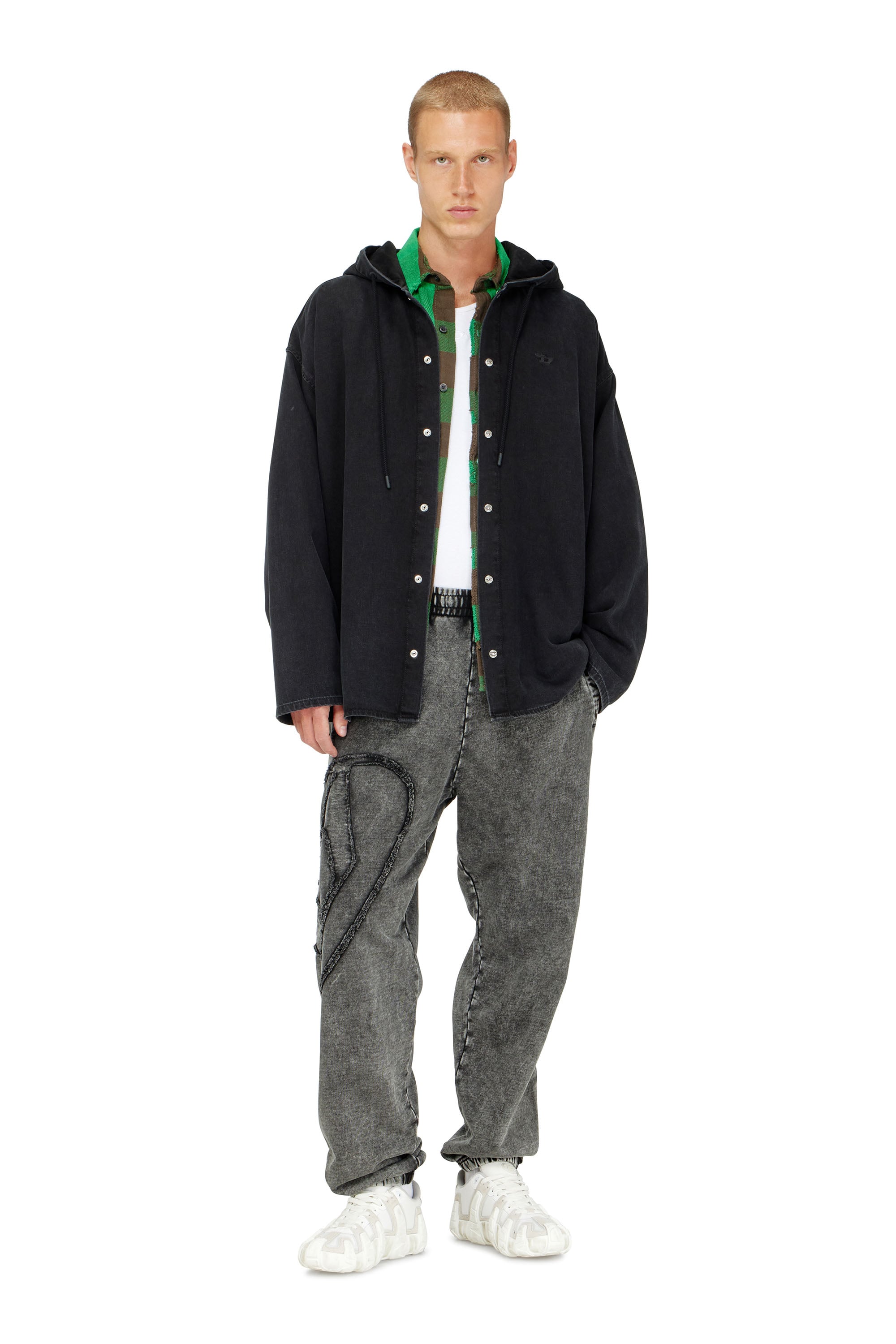 Diesel - P-MARKY-DEN, Pantalones de algod&oacute;n org&aacute;nico con parche Oval D Hombre in Gris - 1