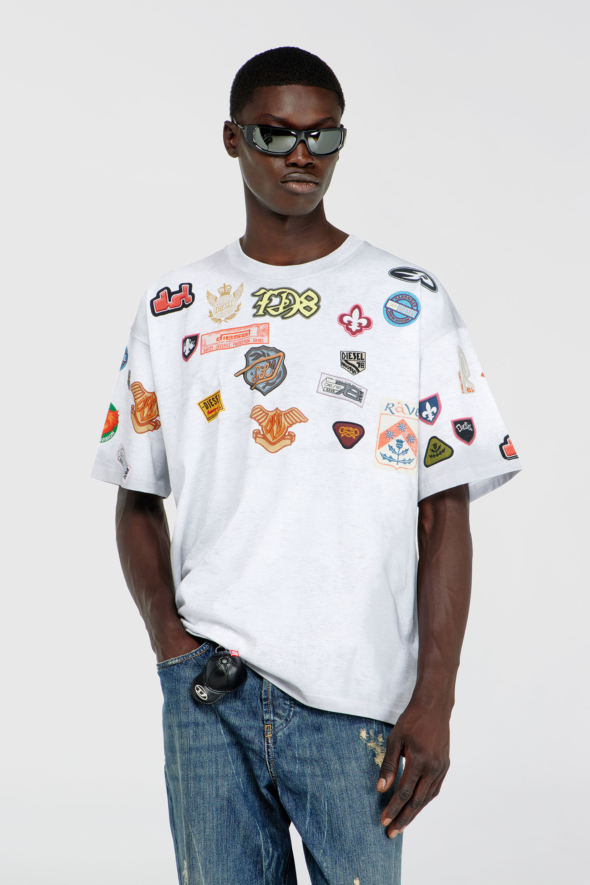 Diesel - T-BOXT-AA6, Male's Cotton T-shirt with all-over patches print in White - 3