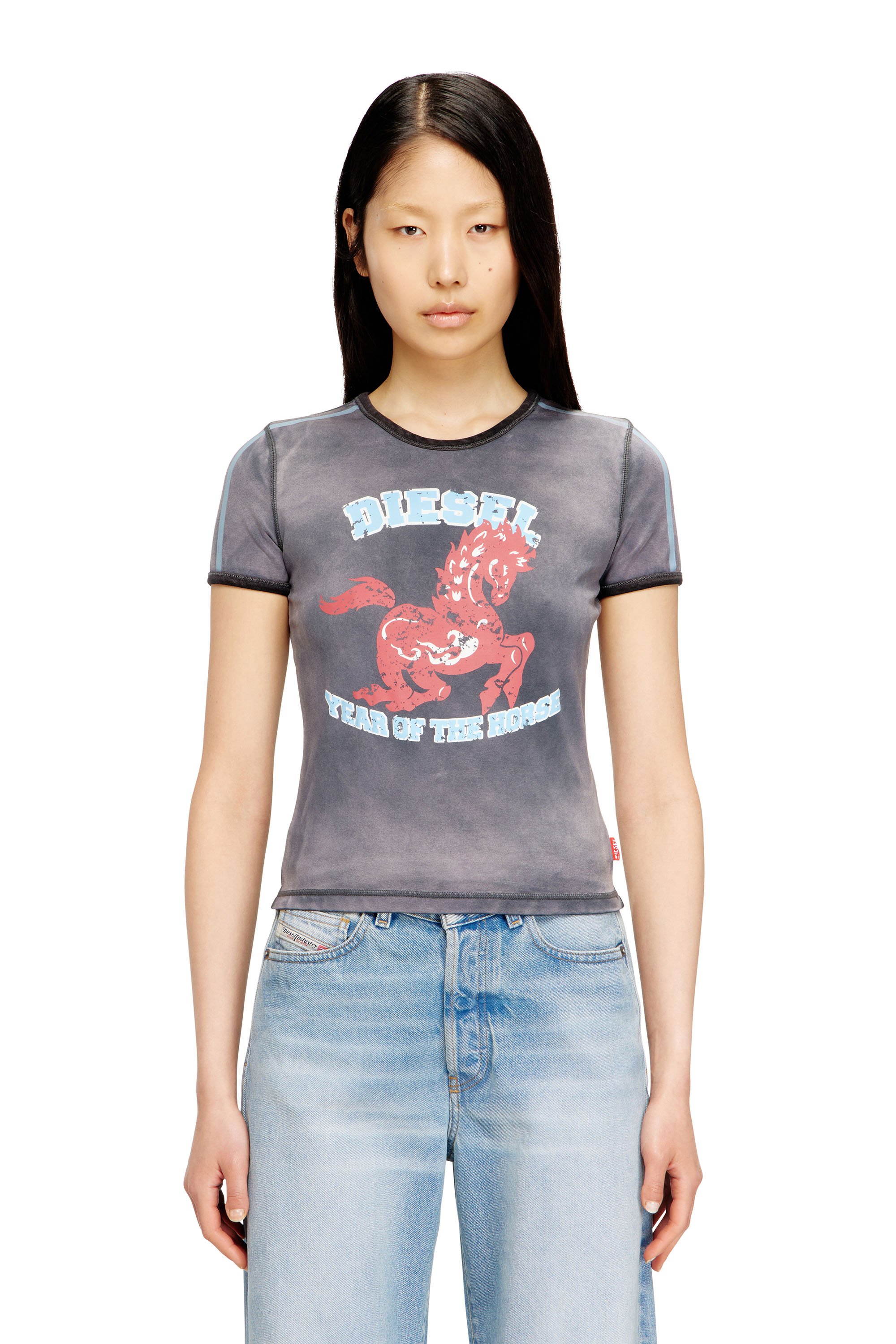 Diesel - CL-T-UNCUTIE-HORSE, Woman's Cotton stretch T-shirt with horse graphic print in Black - 1