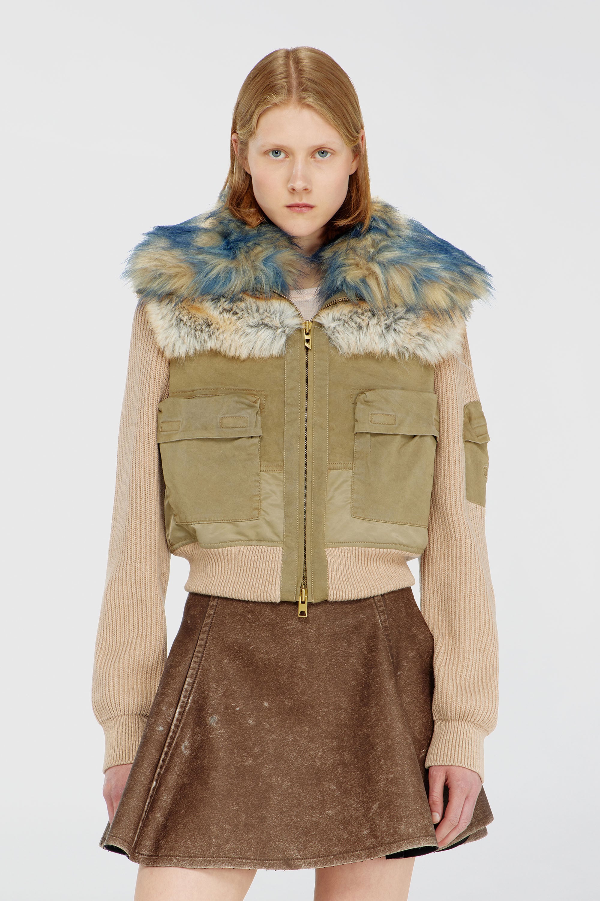 Diesel - G-USTAV, Bomber con ribete de punto y detalles de felpa Mujer in Beige - 1