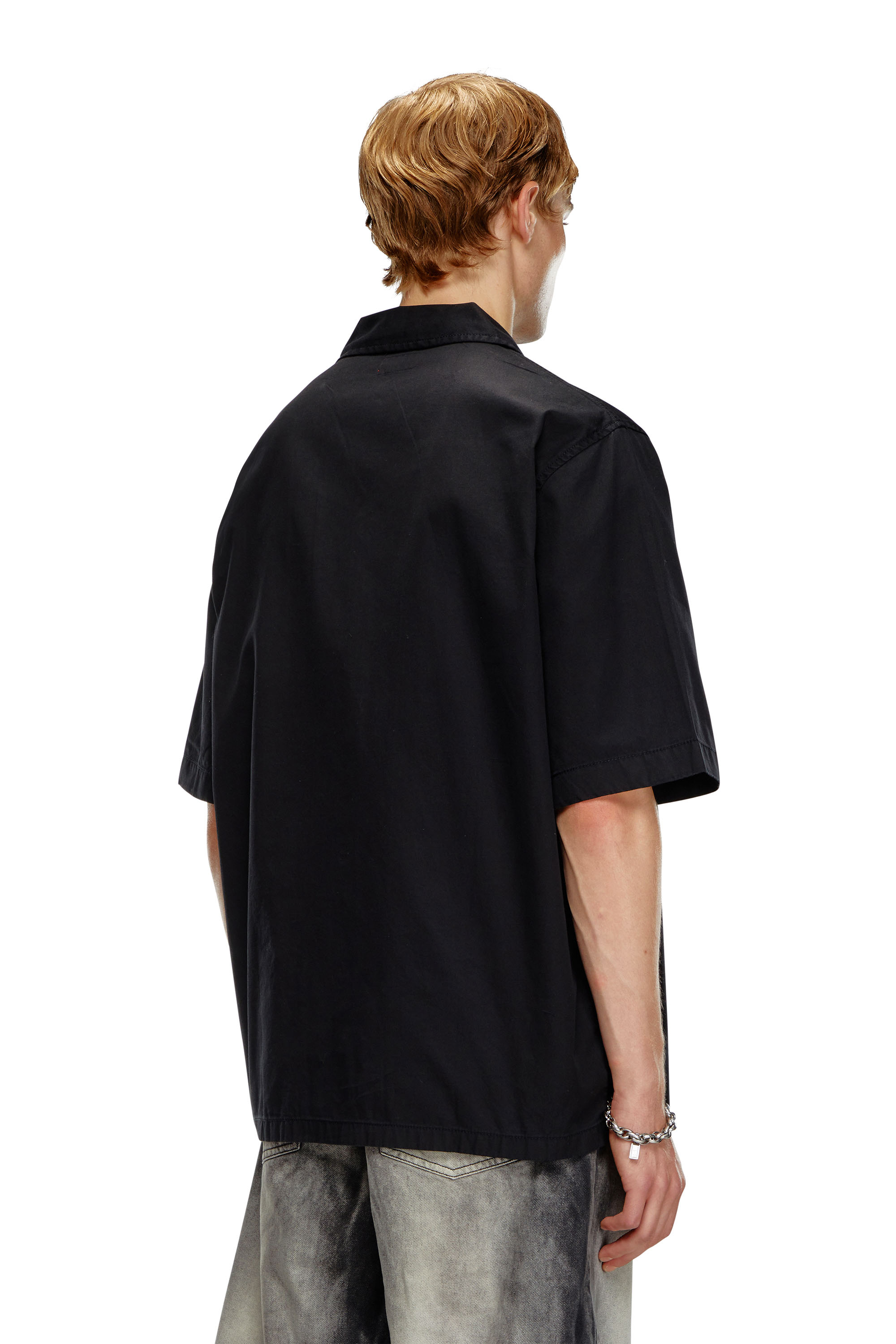 Diesel - S-STAN-BLEACH, Chemise bowling effet blanchi Homme in Noir - 2