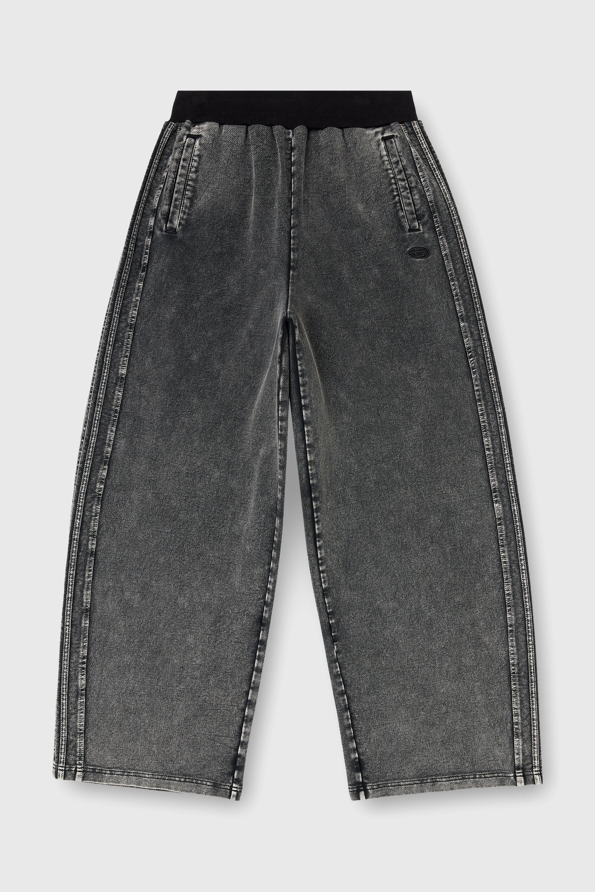 Diesel - P-ZENIA-S1, Woman's Wide pants in washed cotton with side bands in Grey - 2