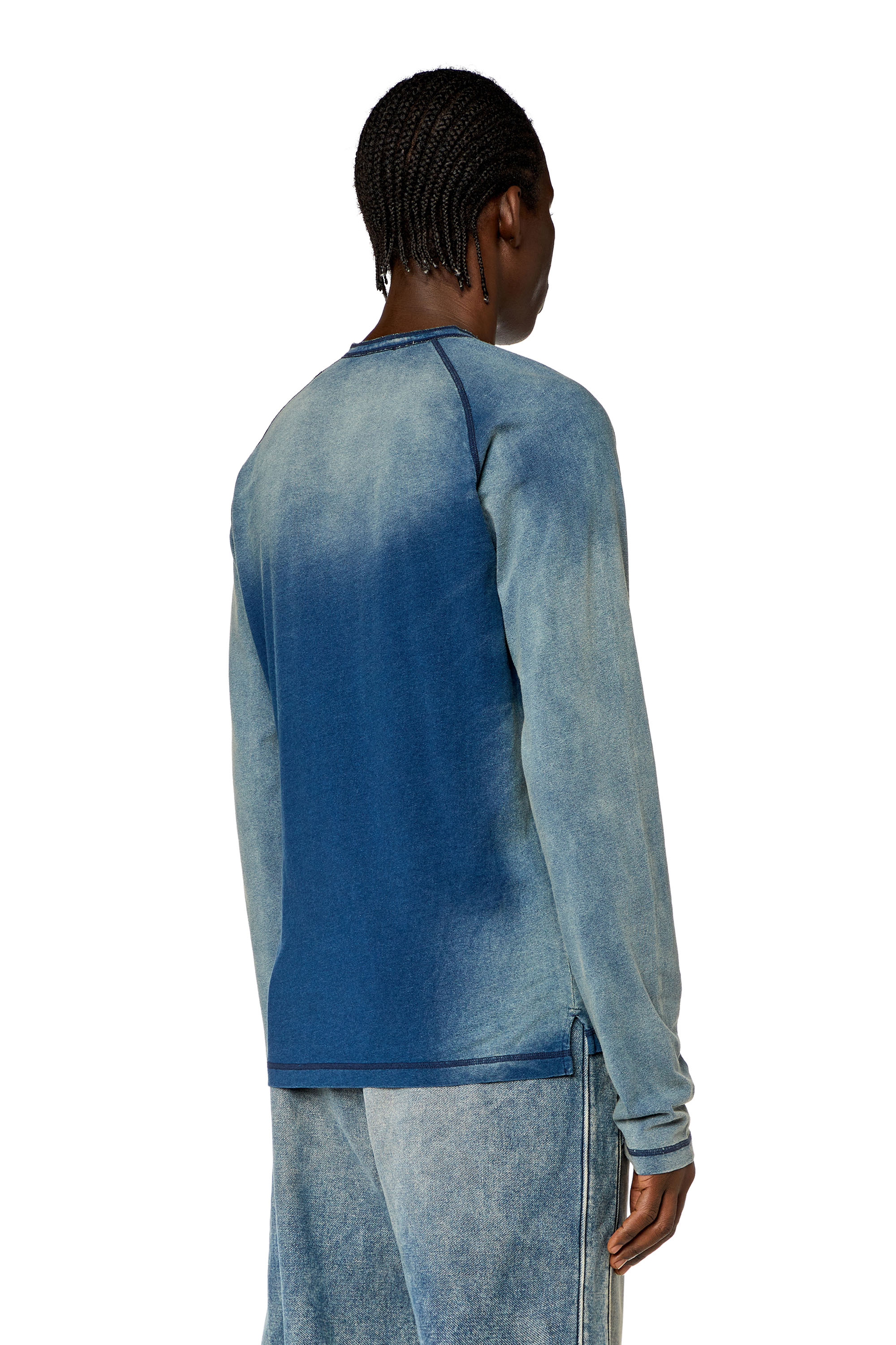 Diesel - T-RISY, Man's Henley T-shirt with sun-faded effect in Blue - 4