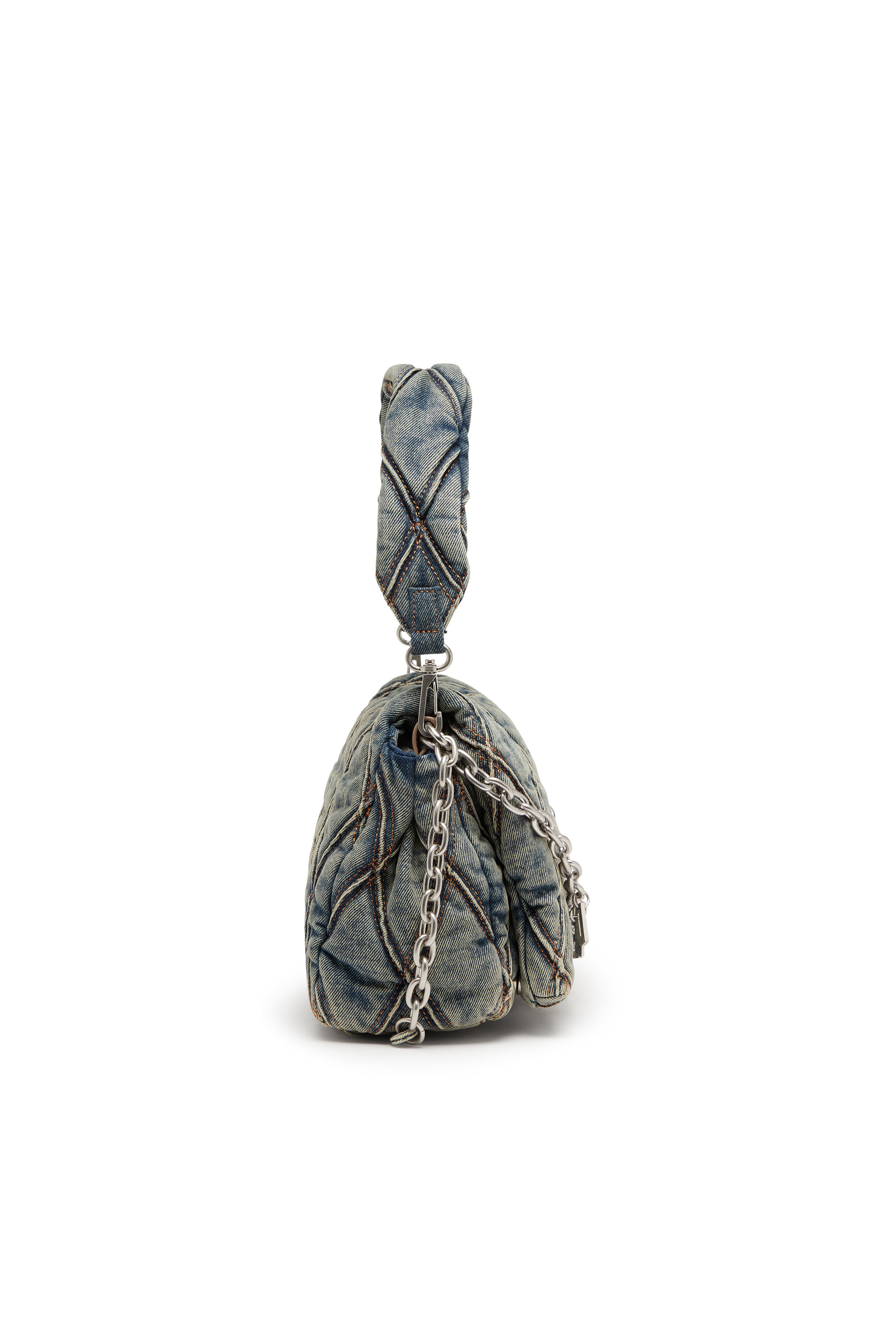 Diesel - CHARM-D SHOULDER M, Female's Charm-D M-Handbag in quilted denim in Medium Blue - 4