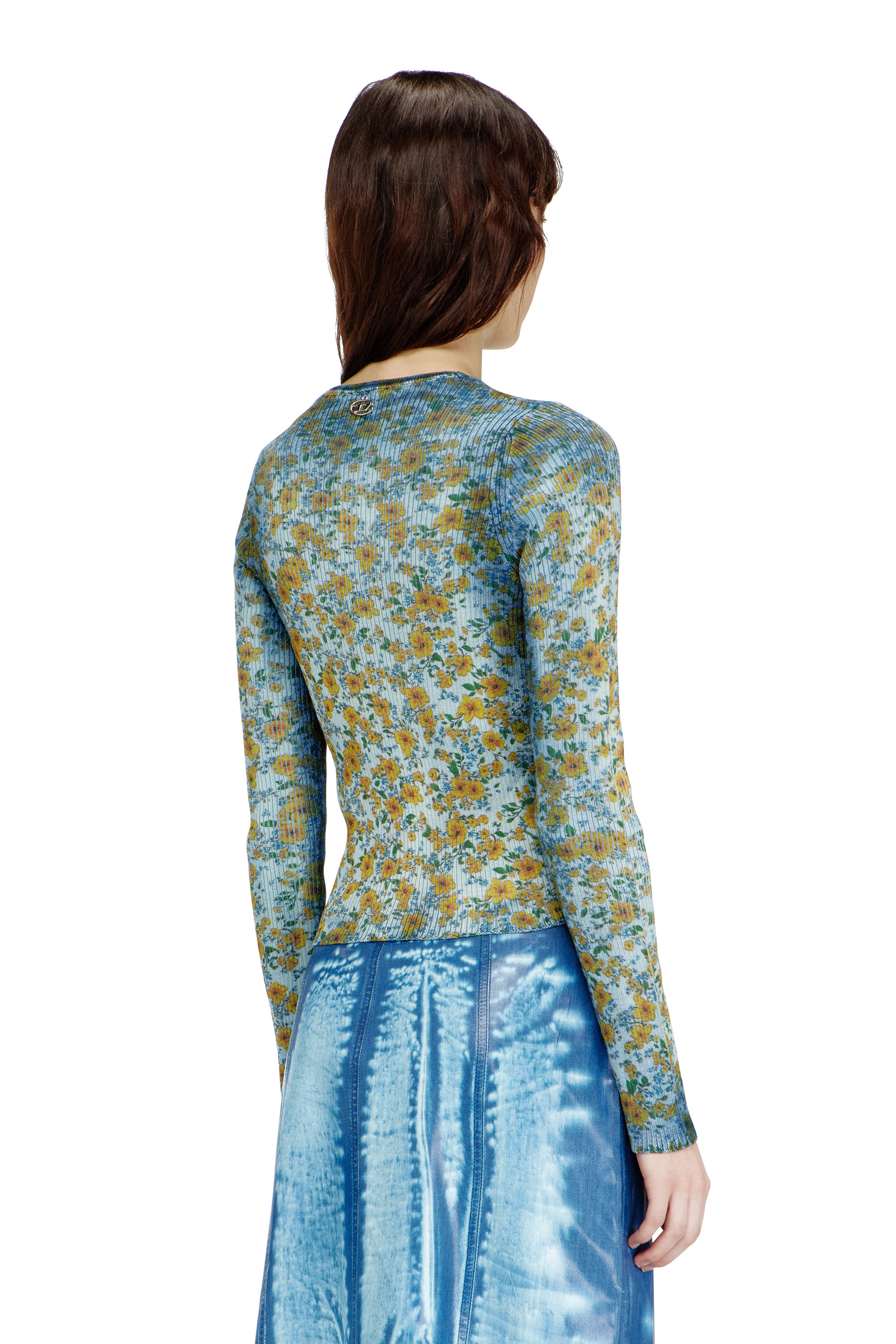 Diesel - M-EGE, Female's Rib-knit top with floral X-ray effect in Blue - 5