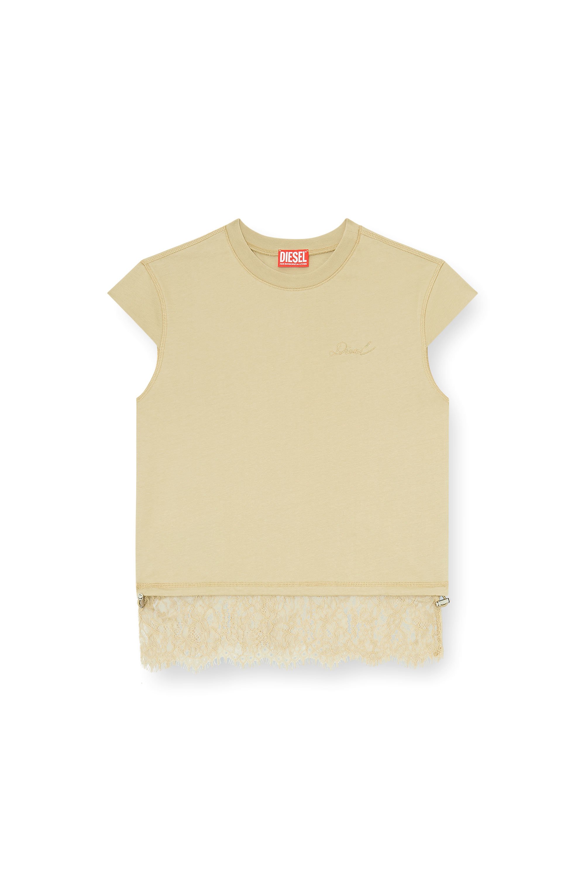 Diesel - T-LUNA, Top en jersey avec ourlet en dentelle Femme in Beige - 3