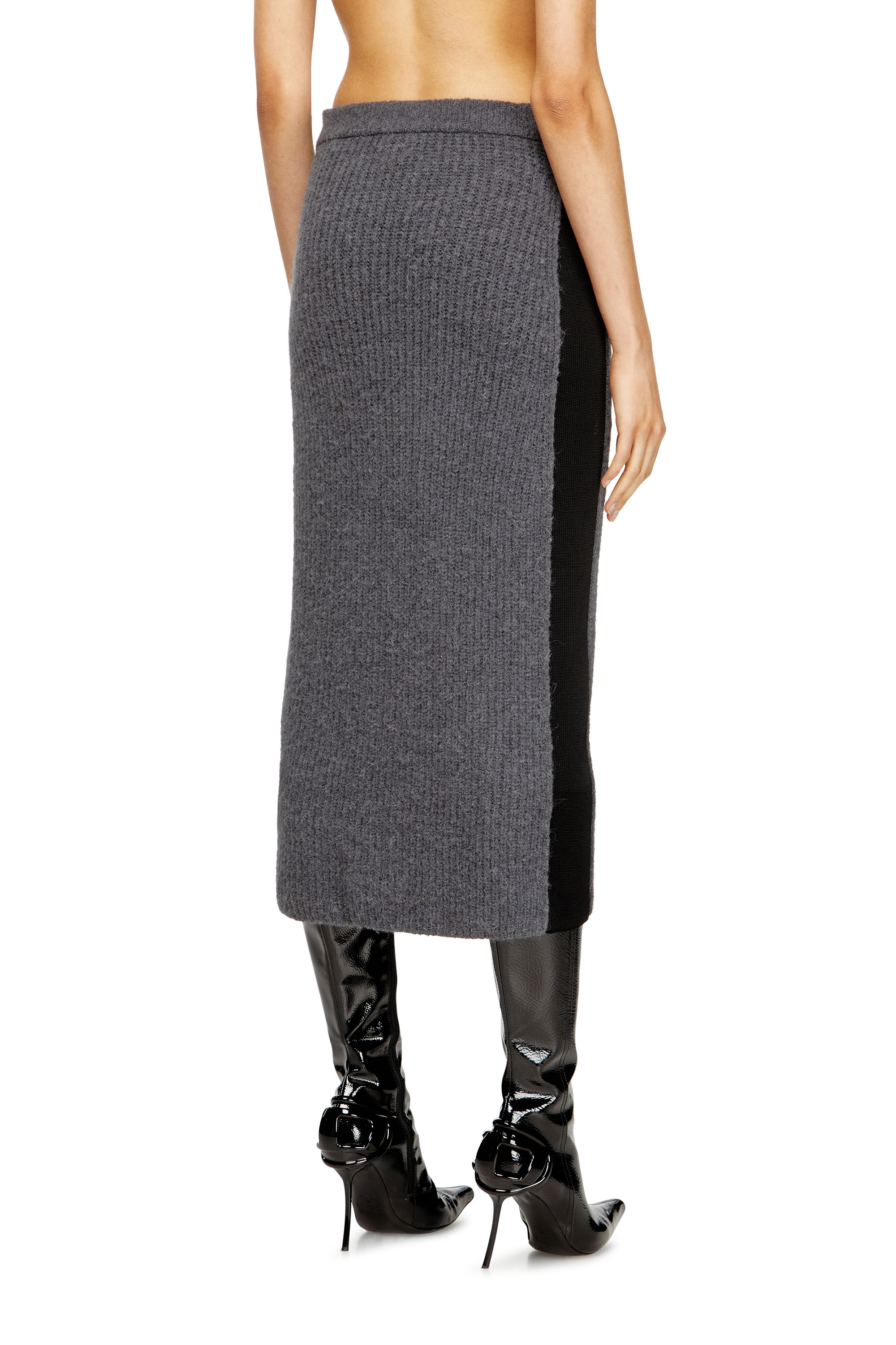 Diesel - M-LOUSI, Woman's Midi skirt in alpaca with front zipper in Grey - 3