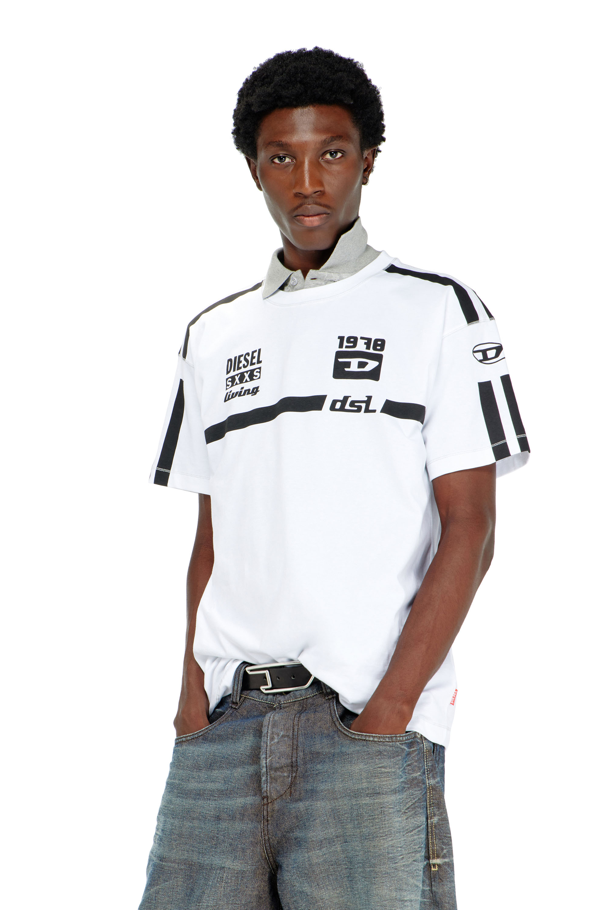 Diesel - T-NORM-V12, Male's Cotton T-shirt with contrast graphic prints in White - 3