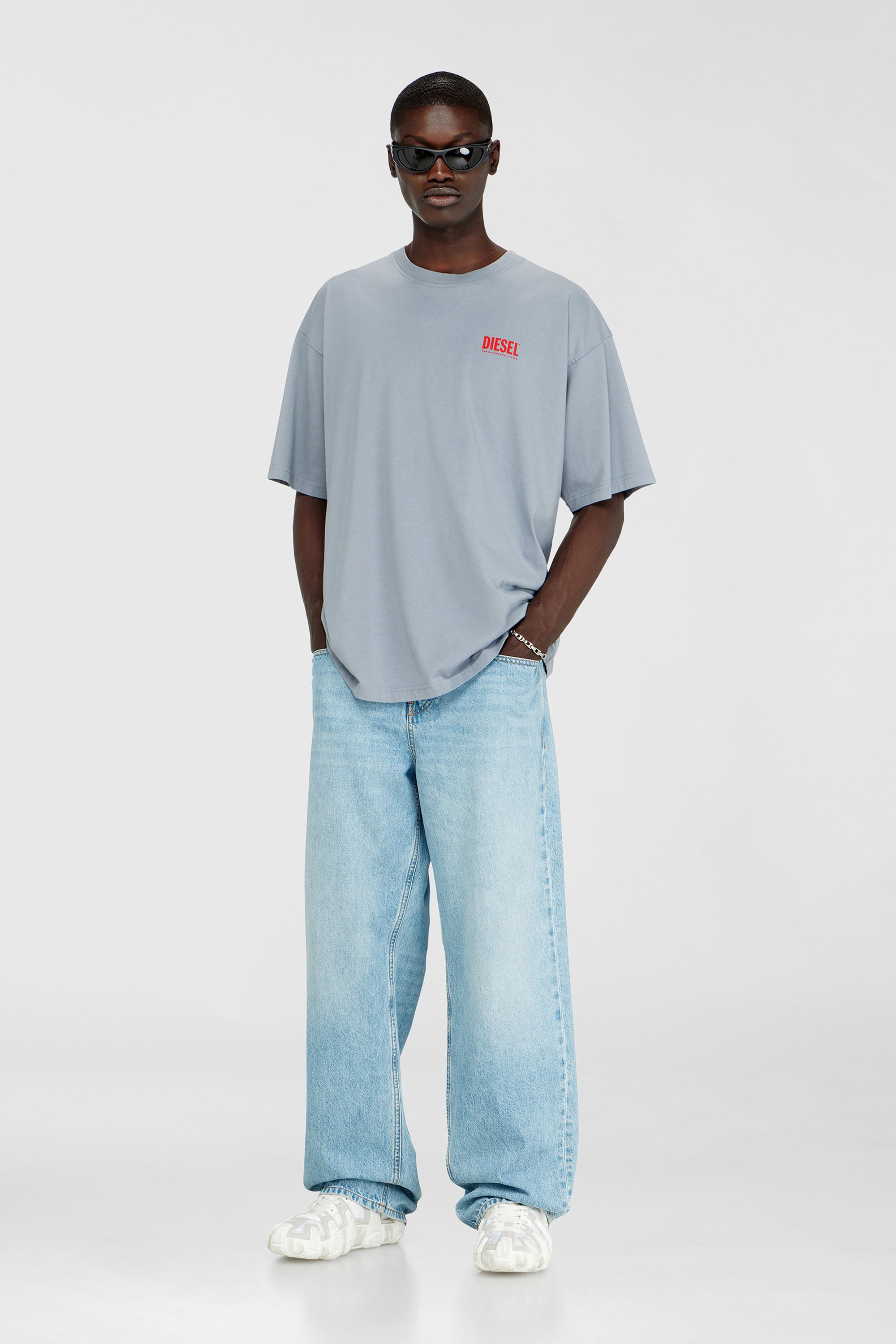 Diesel - T-BOXT-BISK, Male's Cotton T-shirt with Diesel Biscotto print in Light Grey - 2