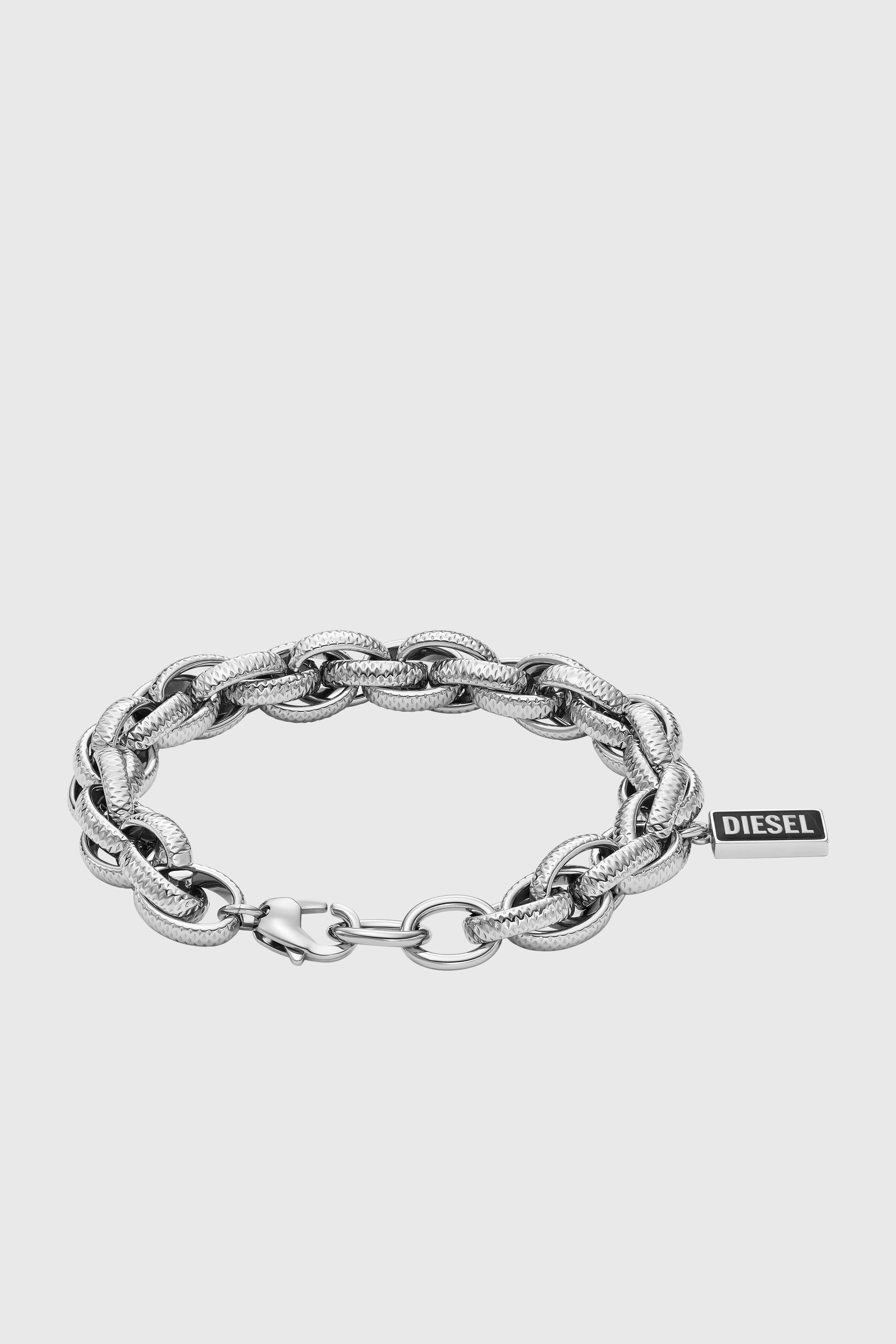Diesel - DX1514, Pulsera de cadena de &aacute;gata negra Unisex in Plateado - 2
