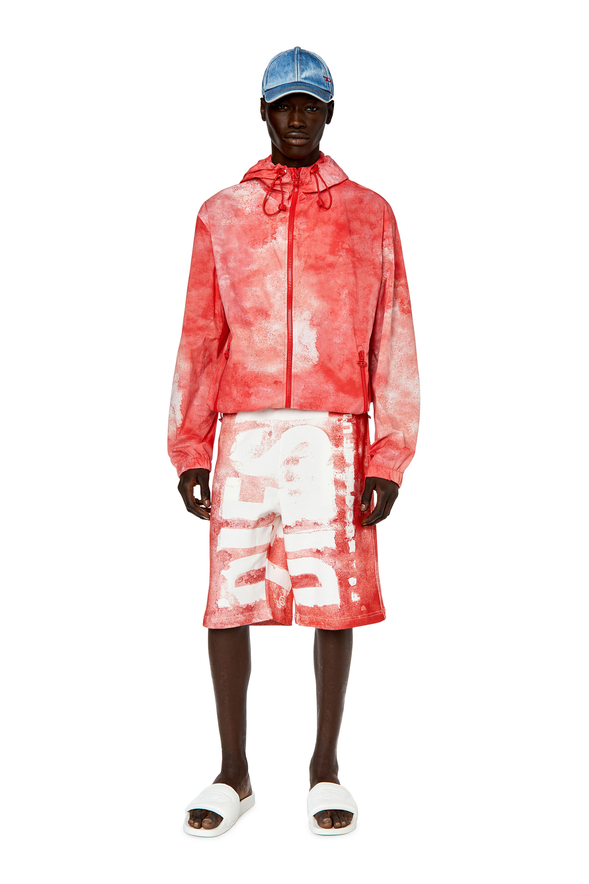 Diesel - J-WARRETT-LOGO, Man's Watercolour-effect windbreaker with logo in Red - 1