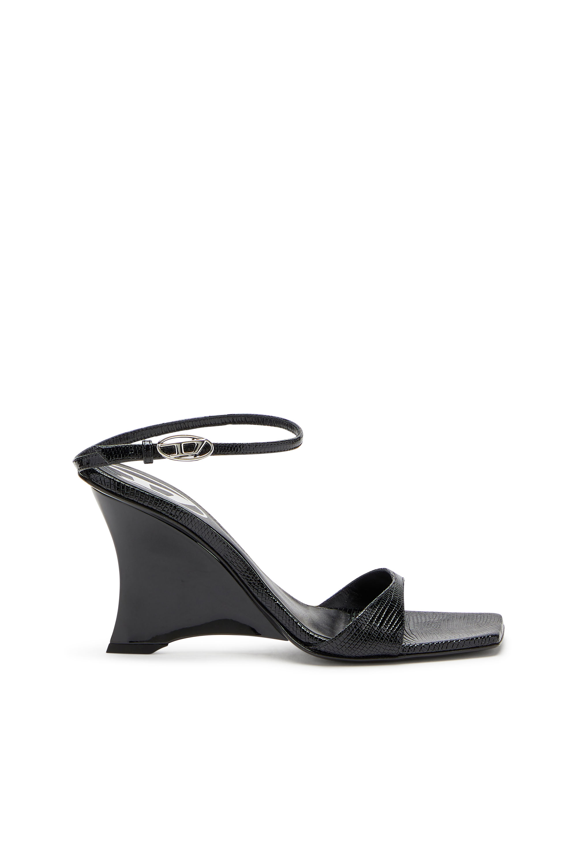D-AMBER SANDAL WEDGE, Noir Diesel - D-AMBER SANDAL WEDGE, Sandales à talons compensés en cuir effet lézard Femme in Noir - 1