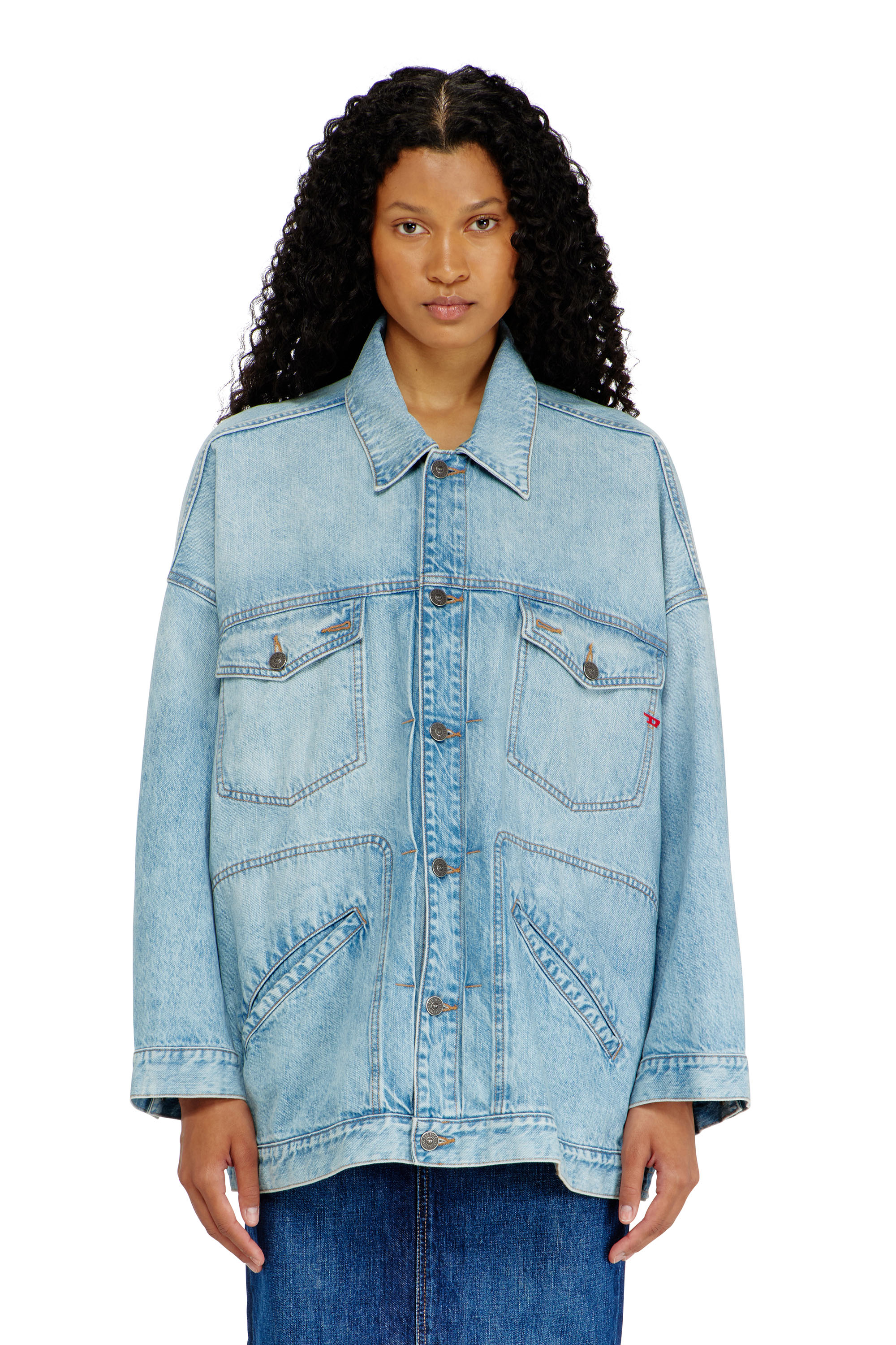 Diesel - DE-LIN, Woman's Oversized denim workwear jacket in Light Blue - 3