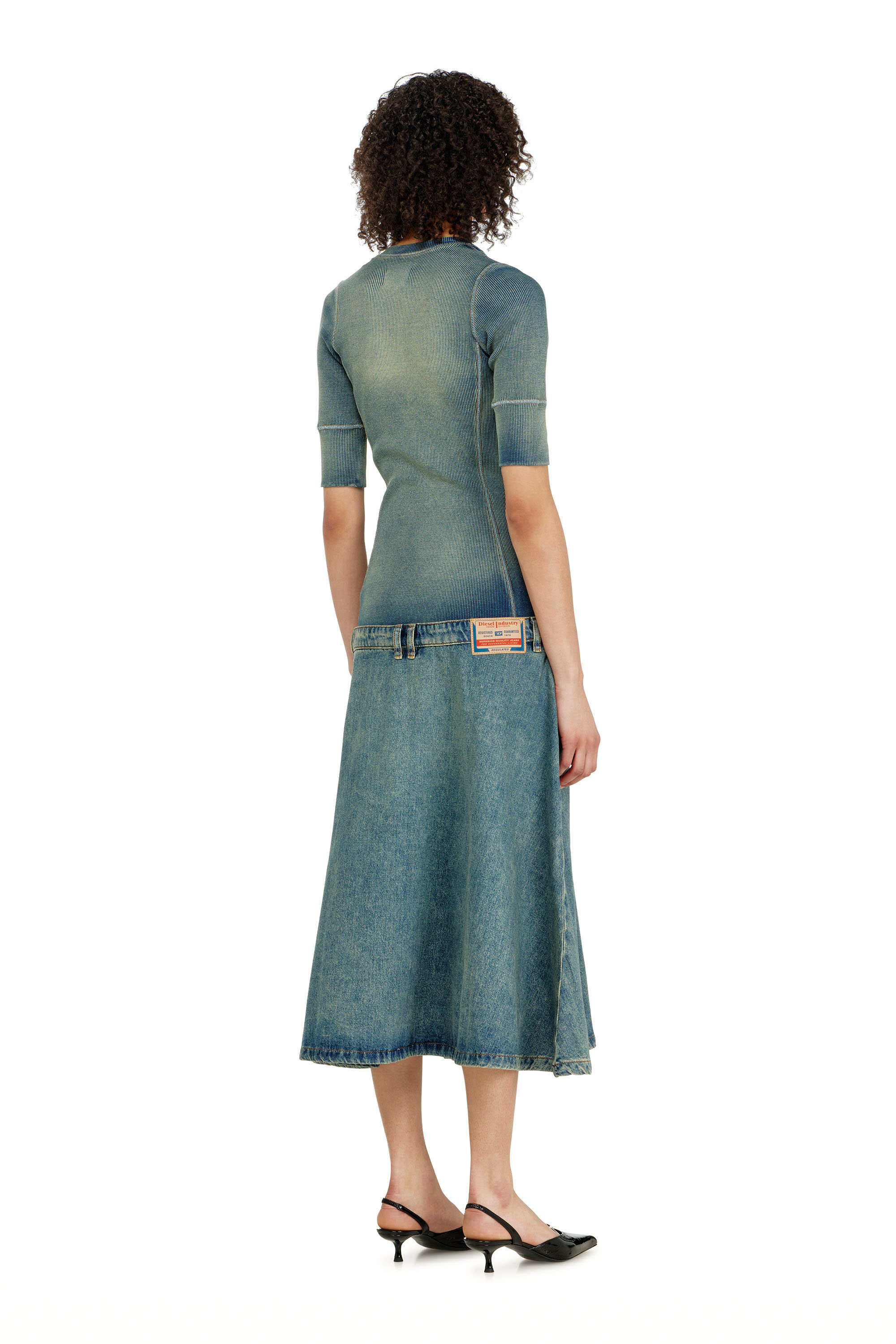Diesel - DE-ANIM-S, Female's Drop-waist midi dress in knit and denim in null - 4