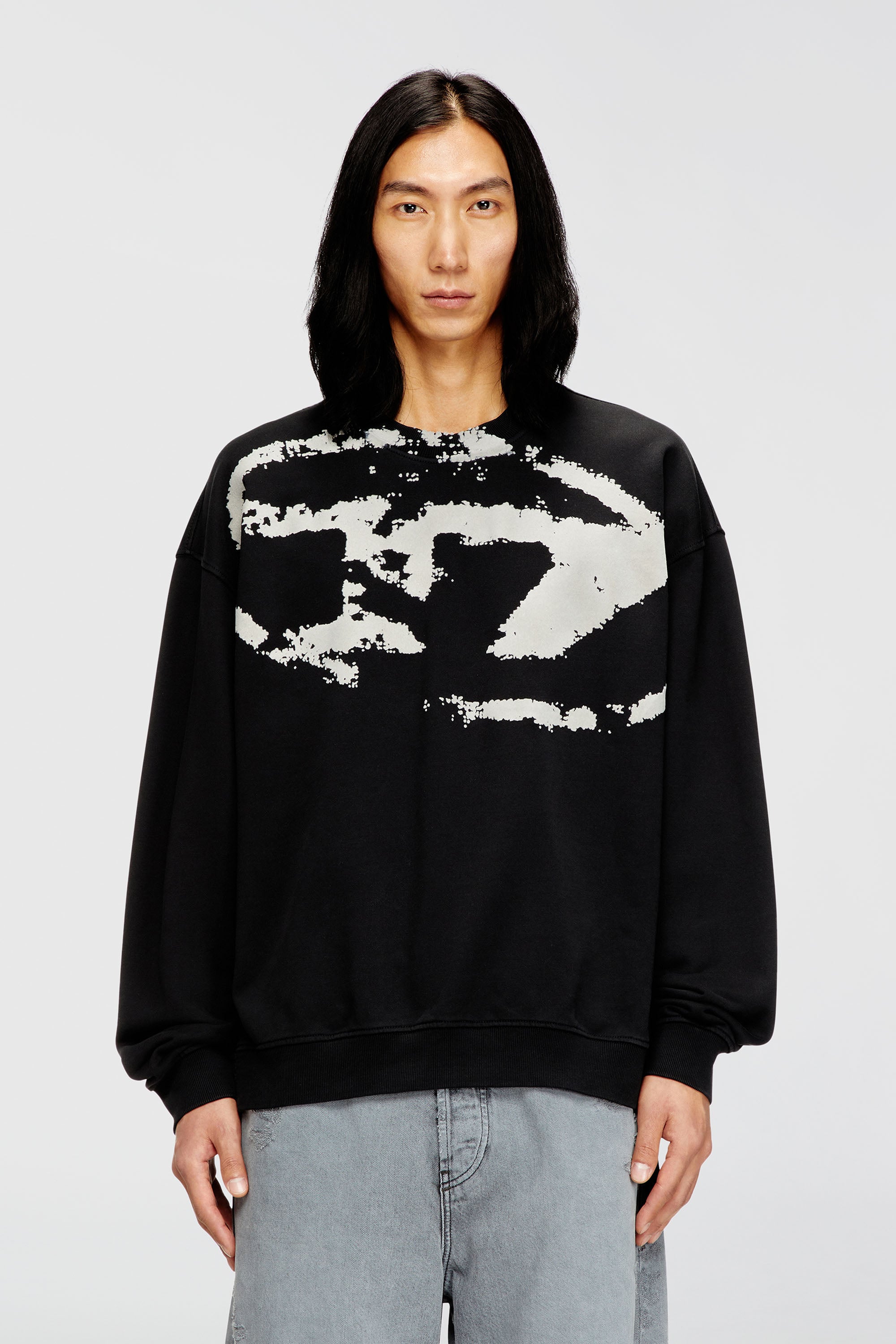 Diesel - S-BOXT-N5, Man's Sweatshirt with distressed flocked logo in Black - 1
