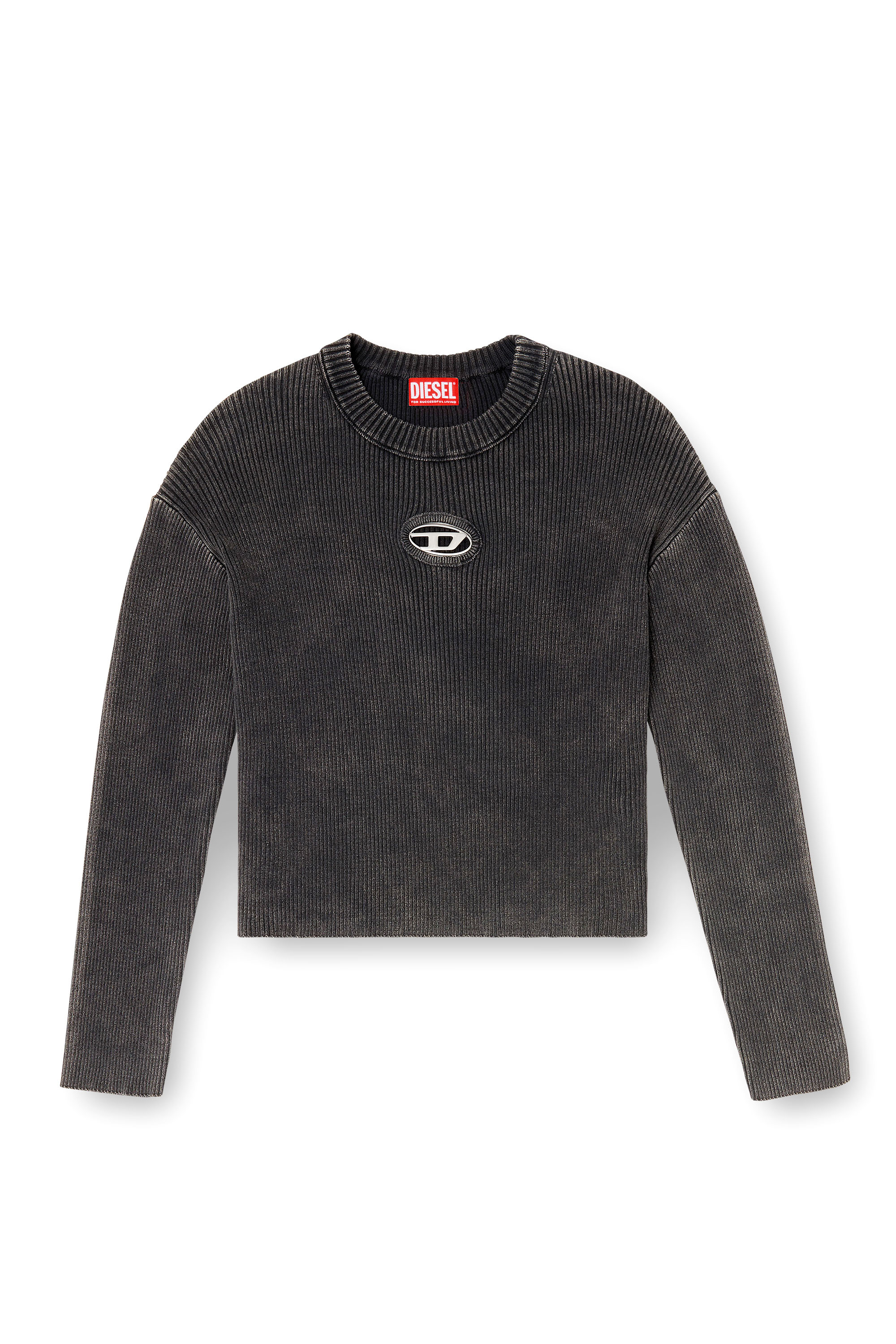 Diesel - M-ANCHOREX, Jersey de canalé con aberturas y placa Oval D Mujer in Gris - 3