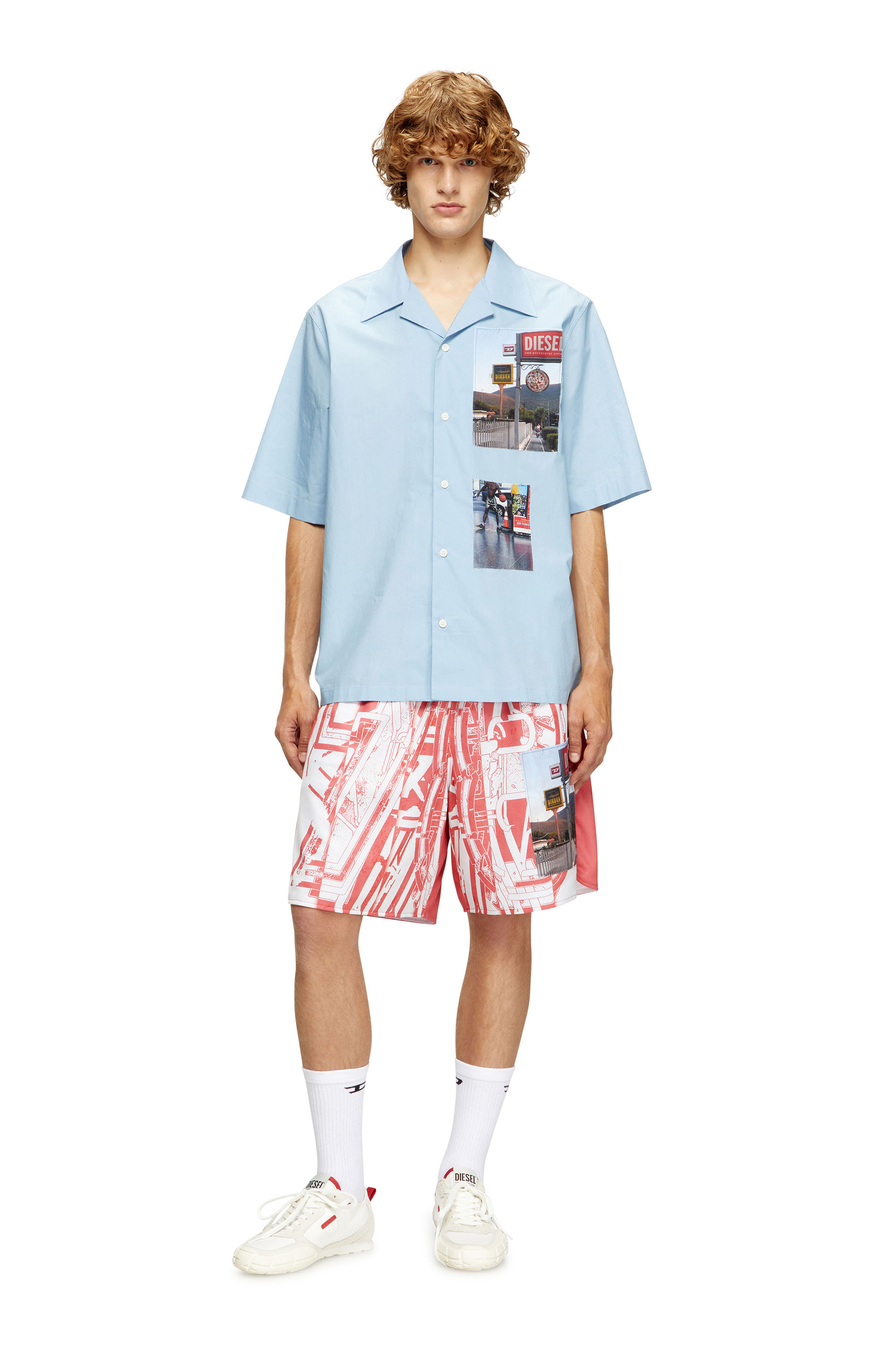 Diesel - S-BRACK-A-AJFY, Man's Short-sleeve shirt with logo photo patches in Light Blue - 2