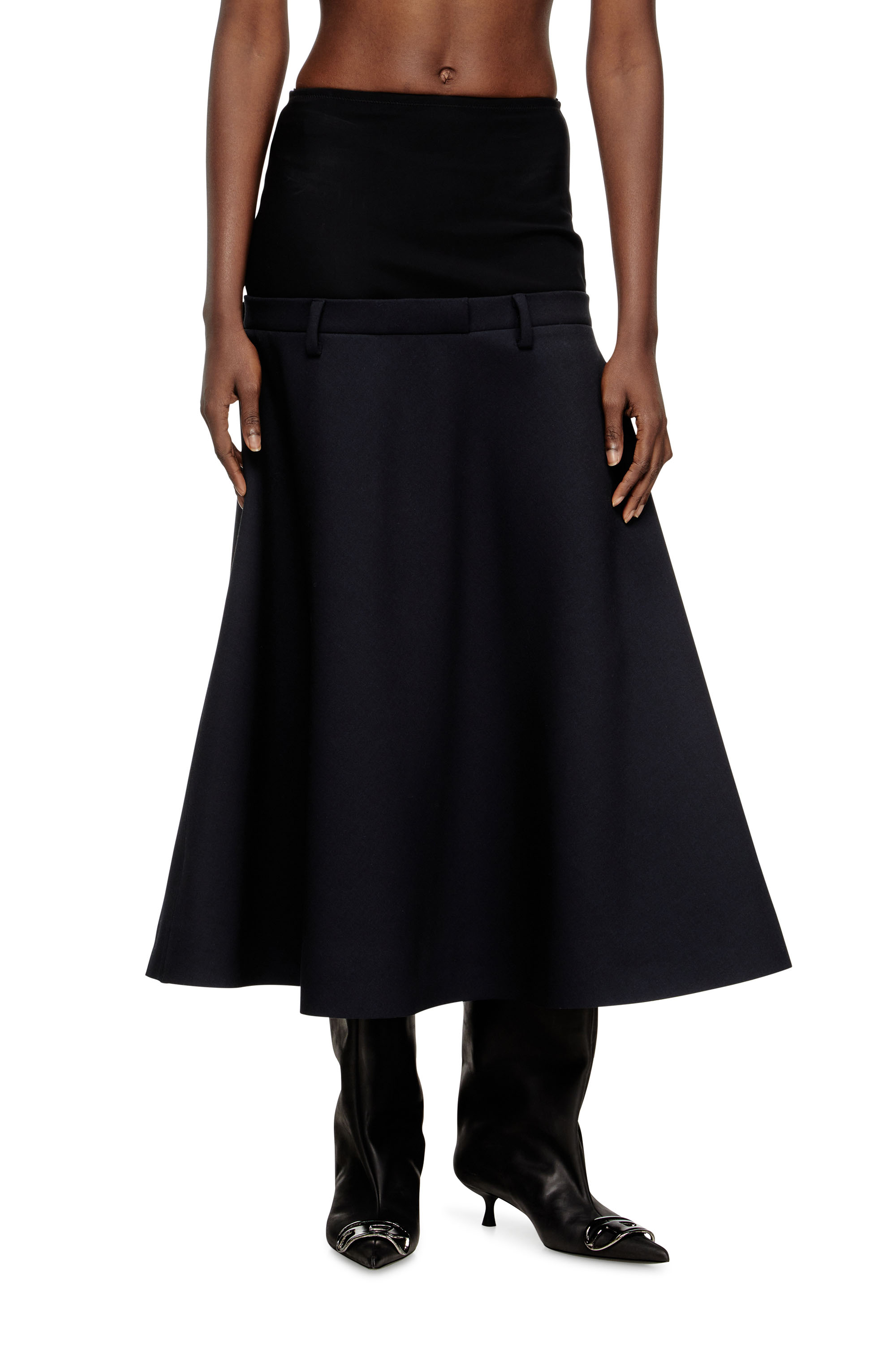 Diesel - O-GRACE-BOND, Jupe taille basse en tissu contrecollé néoprène Femme in Bleu - 1