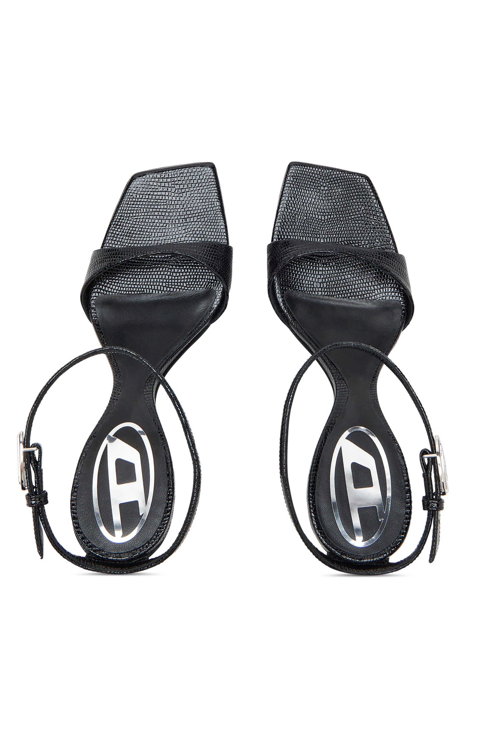 Diesel - D-AMBER SANDAL WEDGE, Female's D-Amber-Wedge sandals in lizard-effect leather in Black - 4