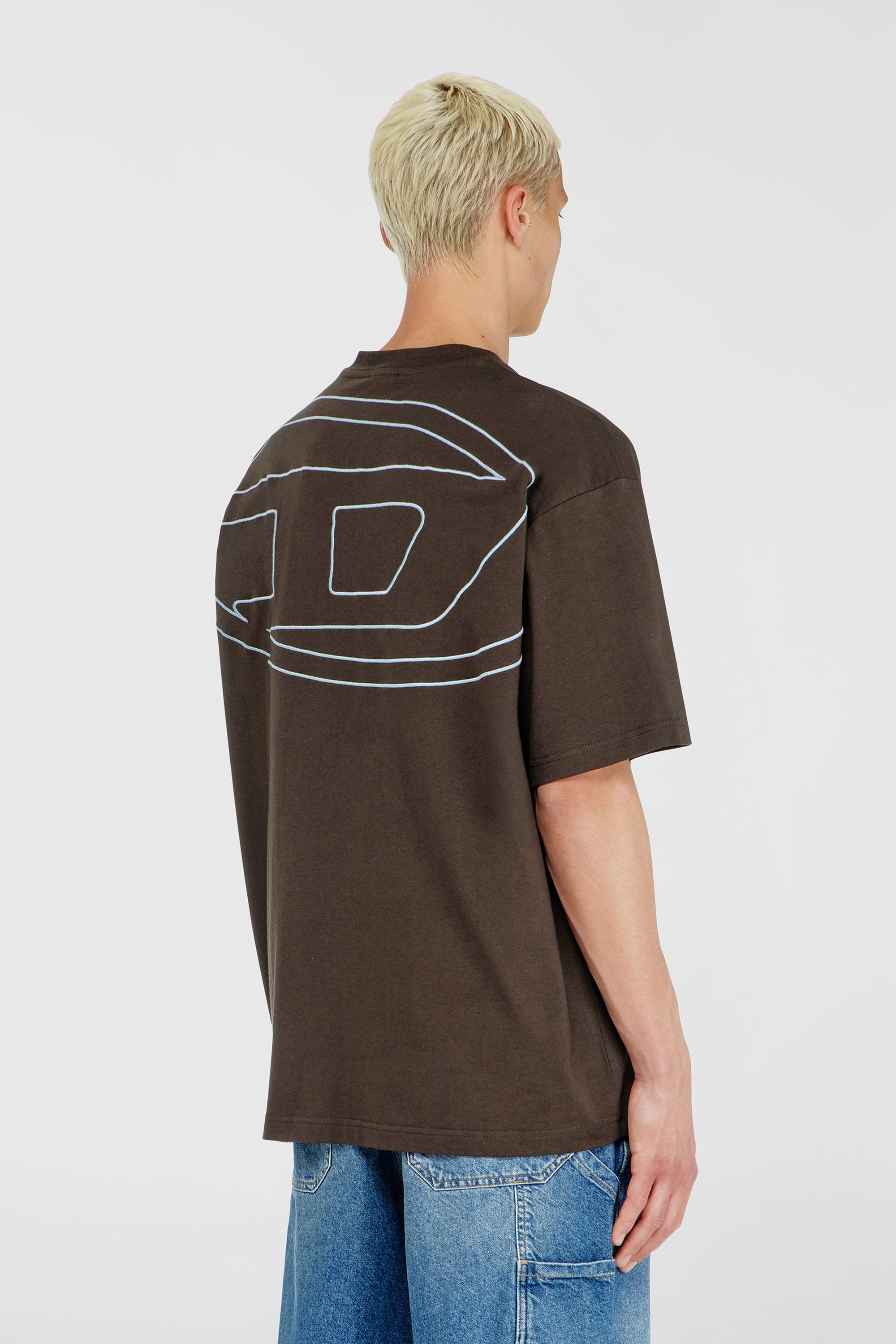 Diesel - T-BOGGY-MEGOVAL-D, Male's T-shirt with maxi oval D embroidery in Brown - 2