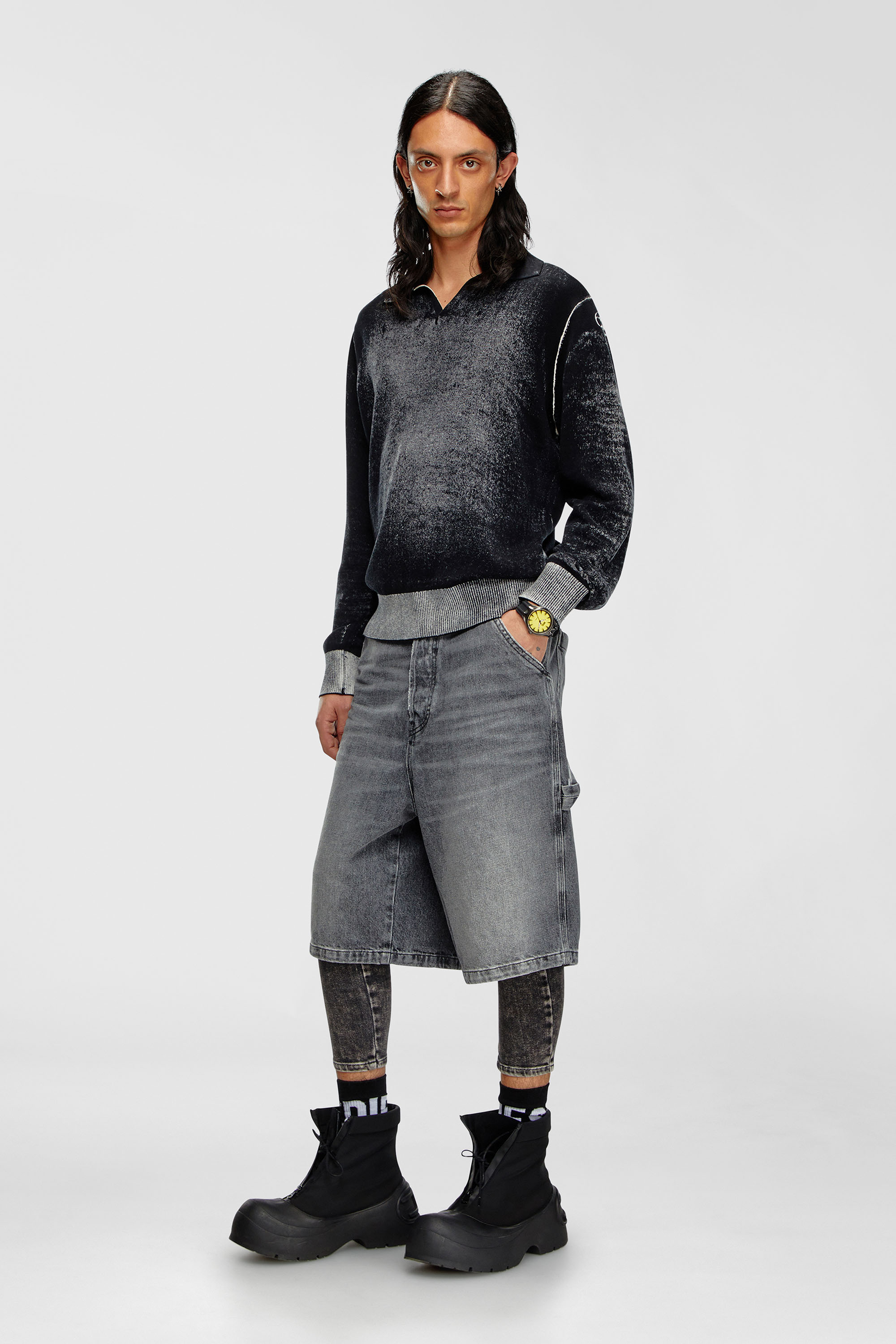 Diesel - D-LIVERY-SHORT, Male's Hemp denim utility shorts in Black - 2