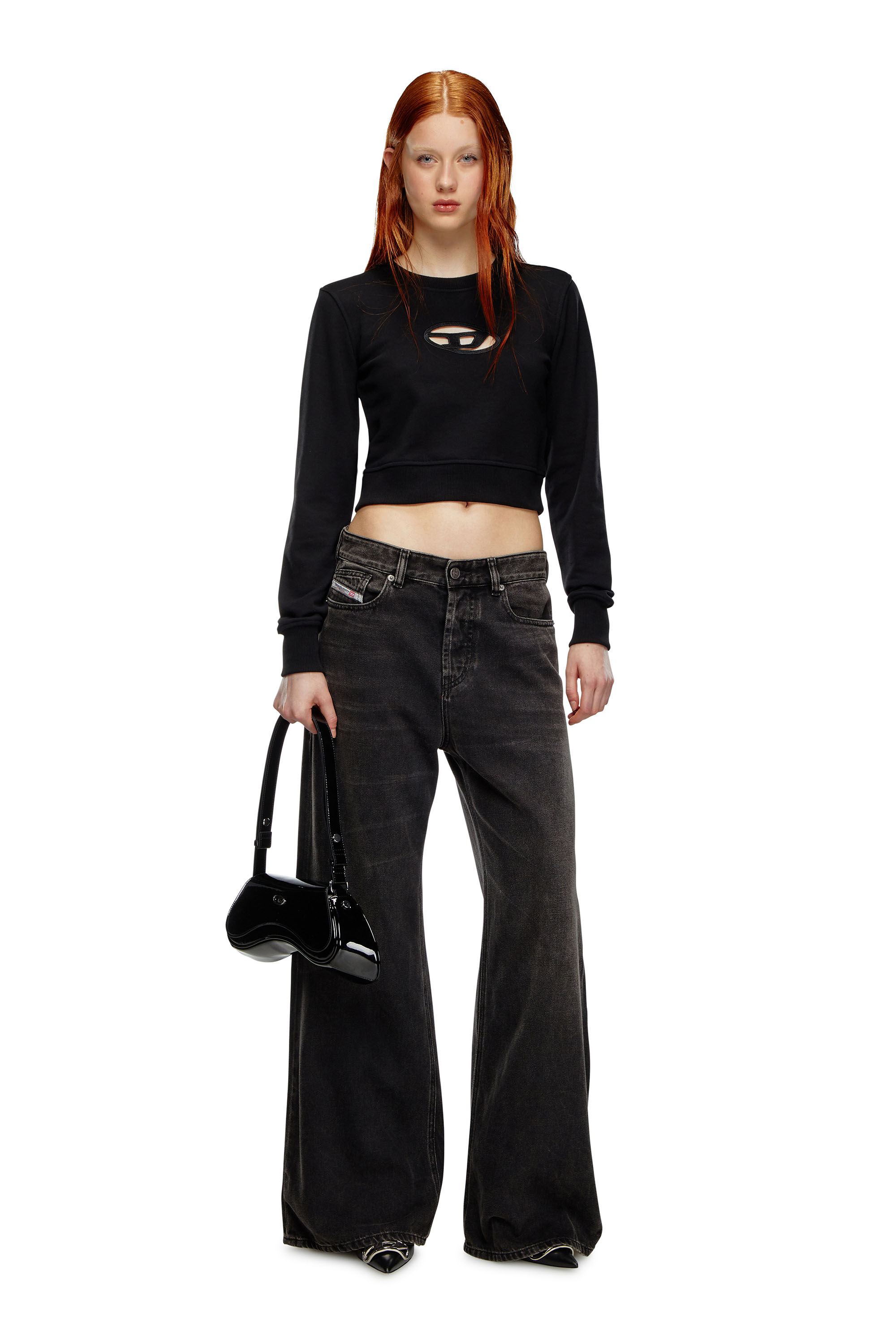 Diesel - F-SLIMMY-OD, Female's Cropped sweatshirt with cut-out logo in Black - 3