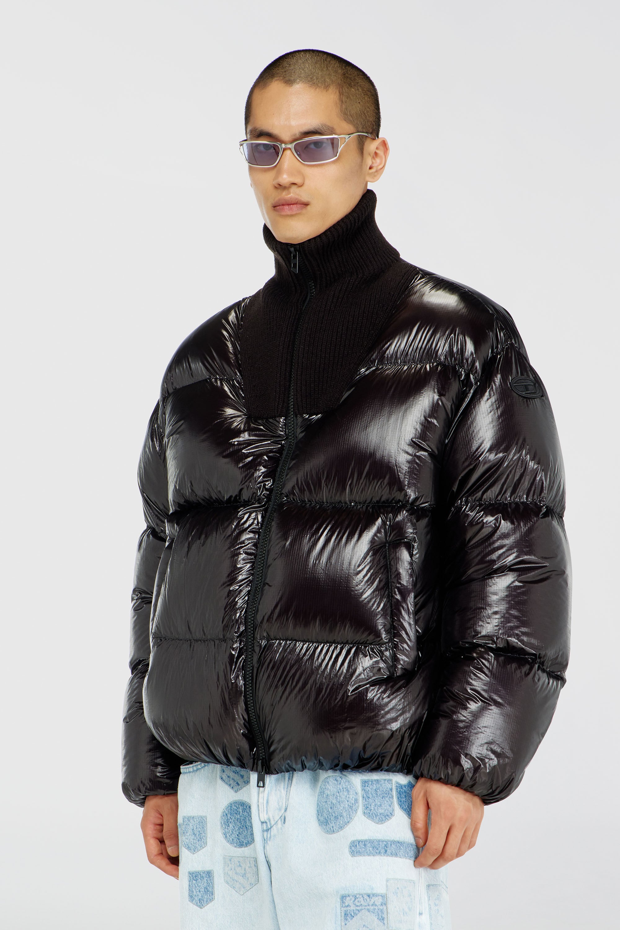 Diesel - W-RIBB, Doudoune en ripstop &agrave; col c&ocirc;tel&eacute; Homme in Noir - 1