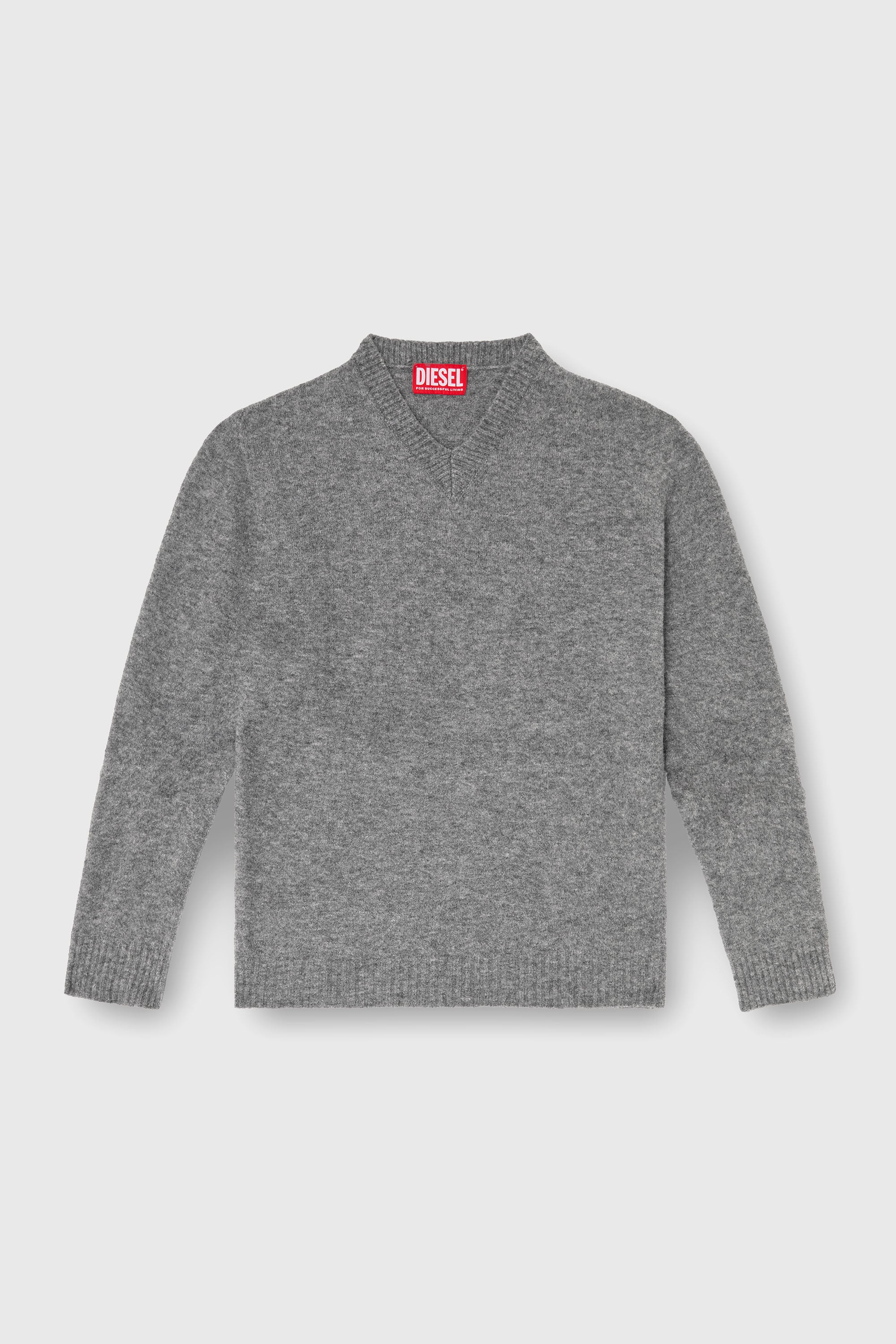 Diesel - K-ANDIE, Jersey de cuello en V de punto afieltrado con textura arrugada Hombre in Gris - 2