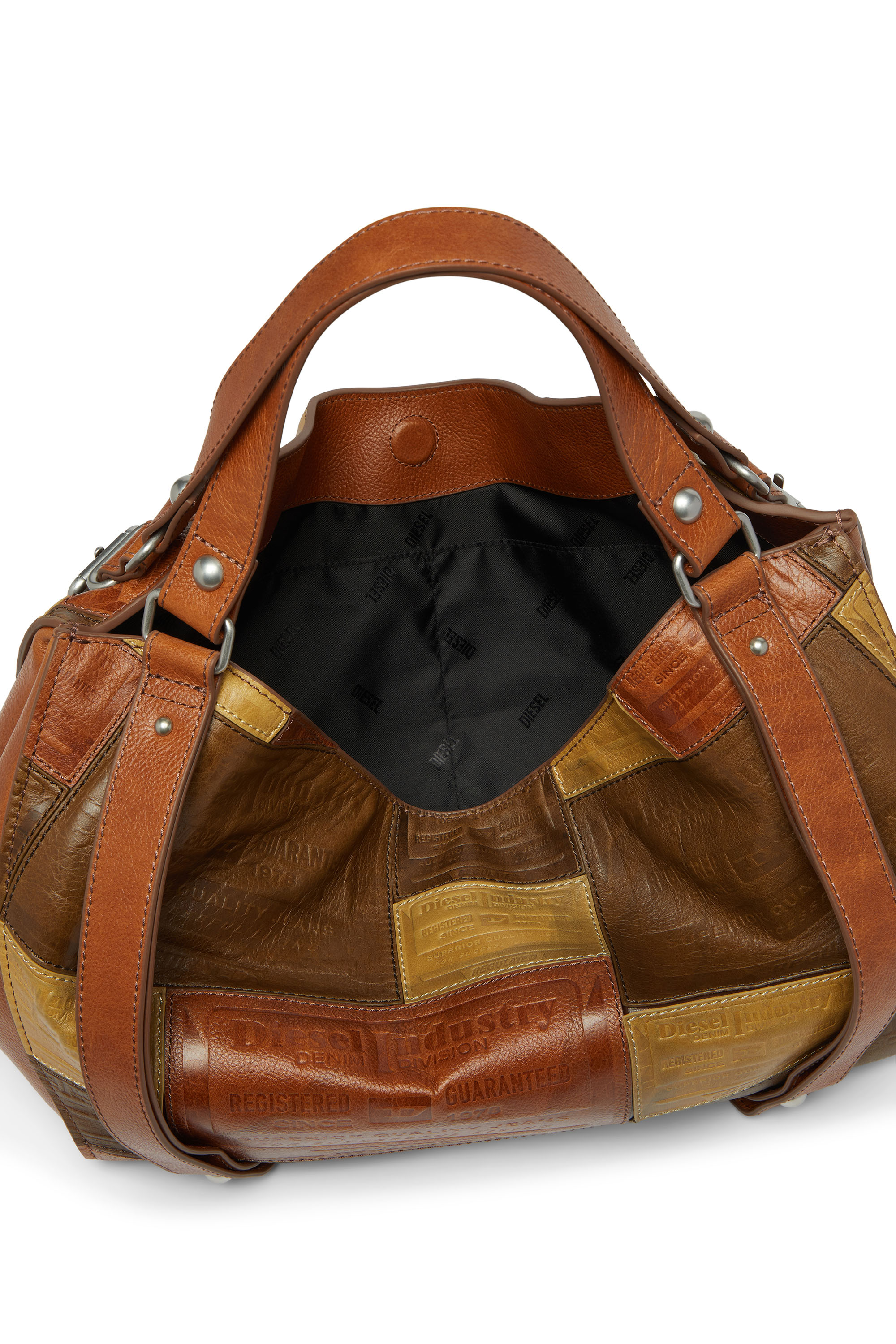 Diesel - D-ONE TOPHANDLE M, D-One-Sac medium &agrave; poign&eacute;e sup&eacute;rieure en cuir patchwork Mixte in Marron - 4