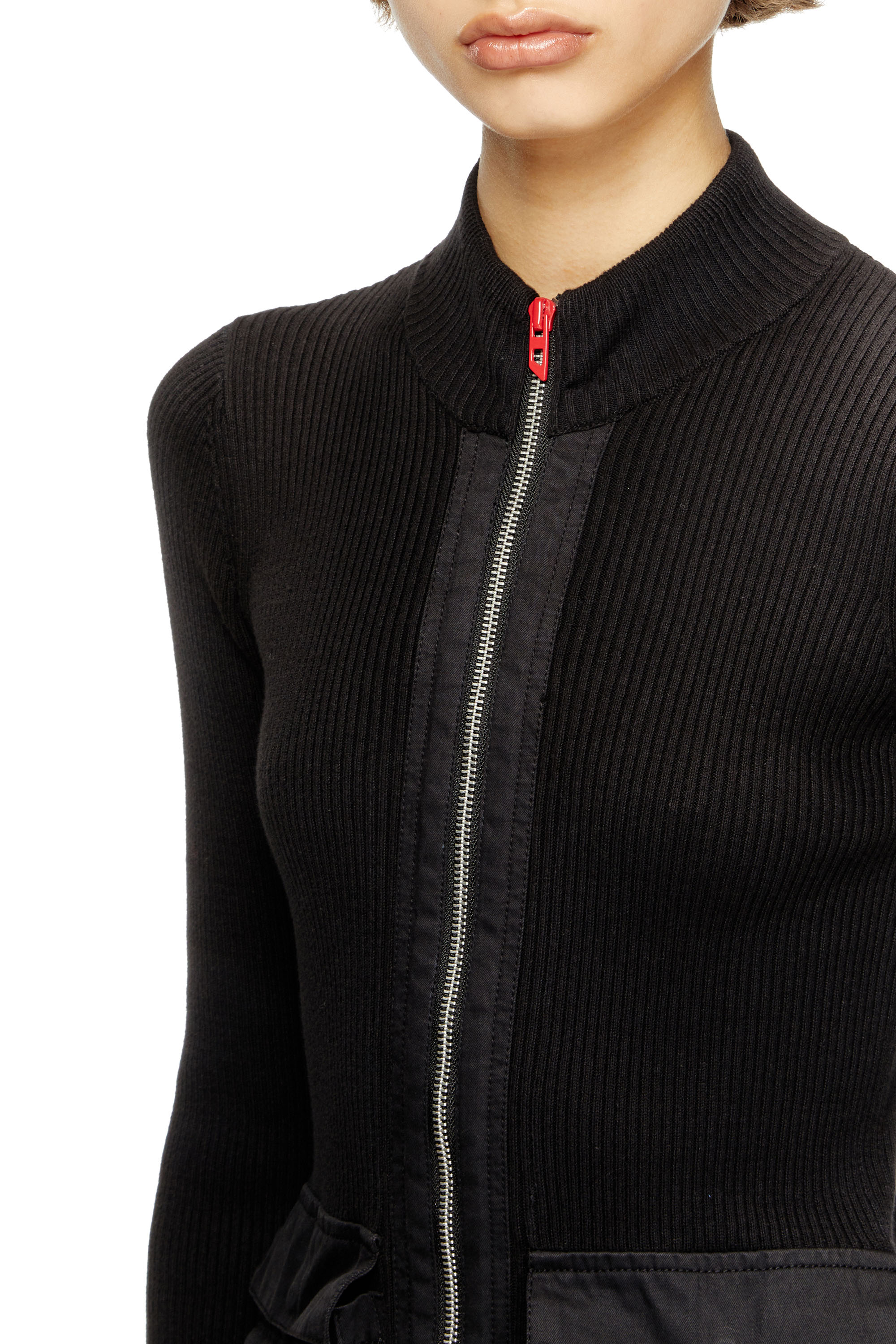 Diesel - M-MELISSA, Female's Ribbed dress with cargo pockets in Black - 4