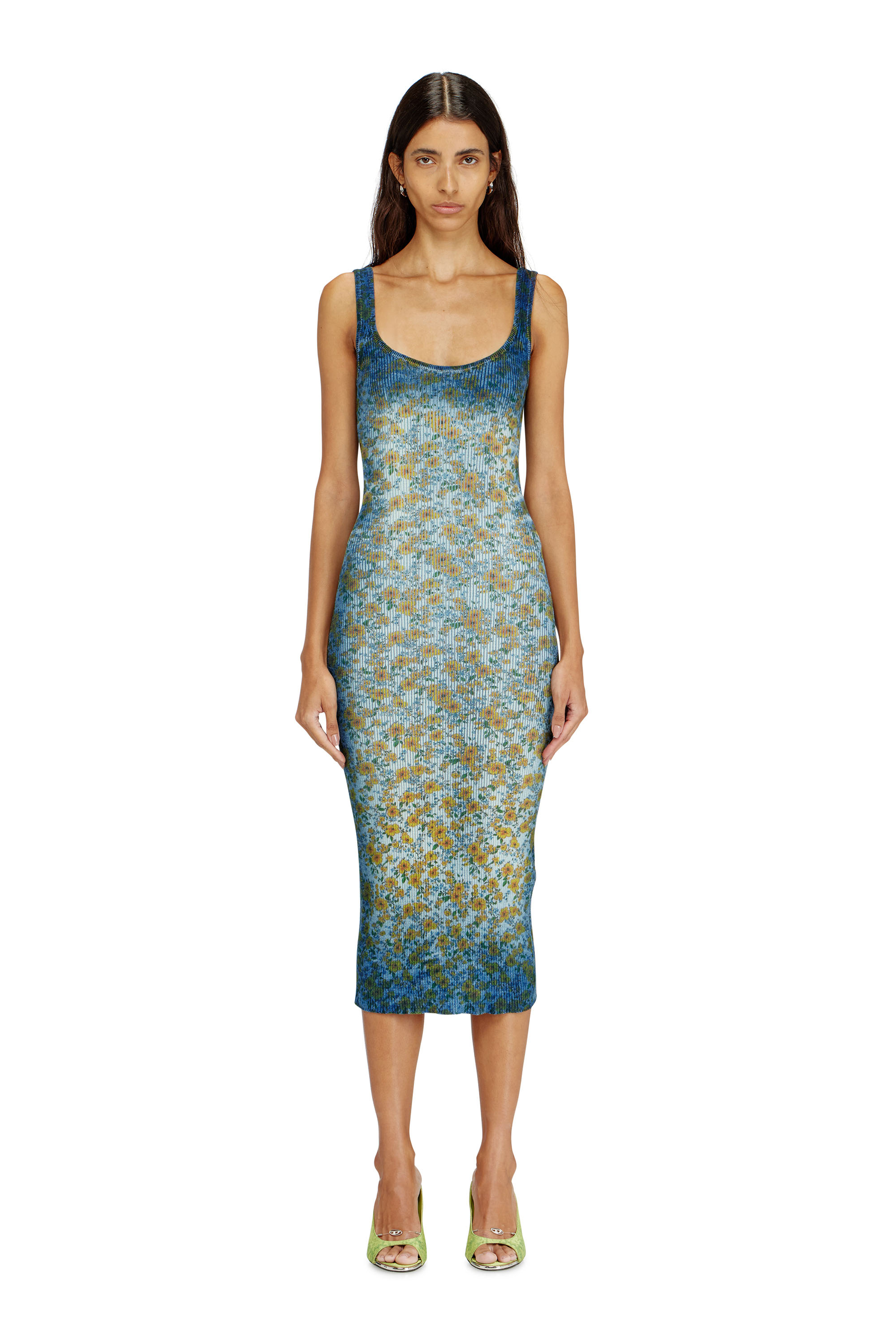 Diesel - M-EGITA, Vestido midi de canal&eacute; con efecto de rayos X floral Mujer in Azul marino - 3