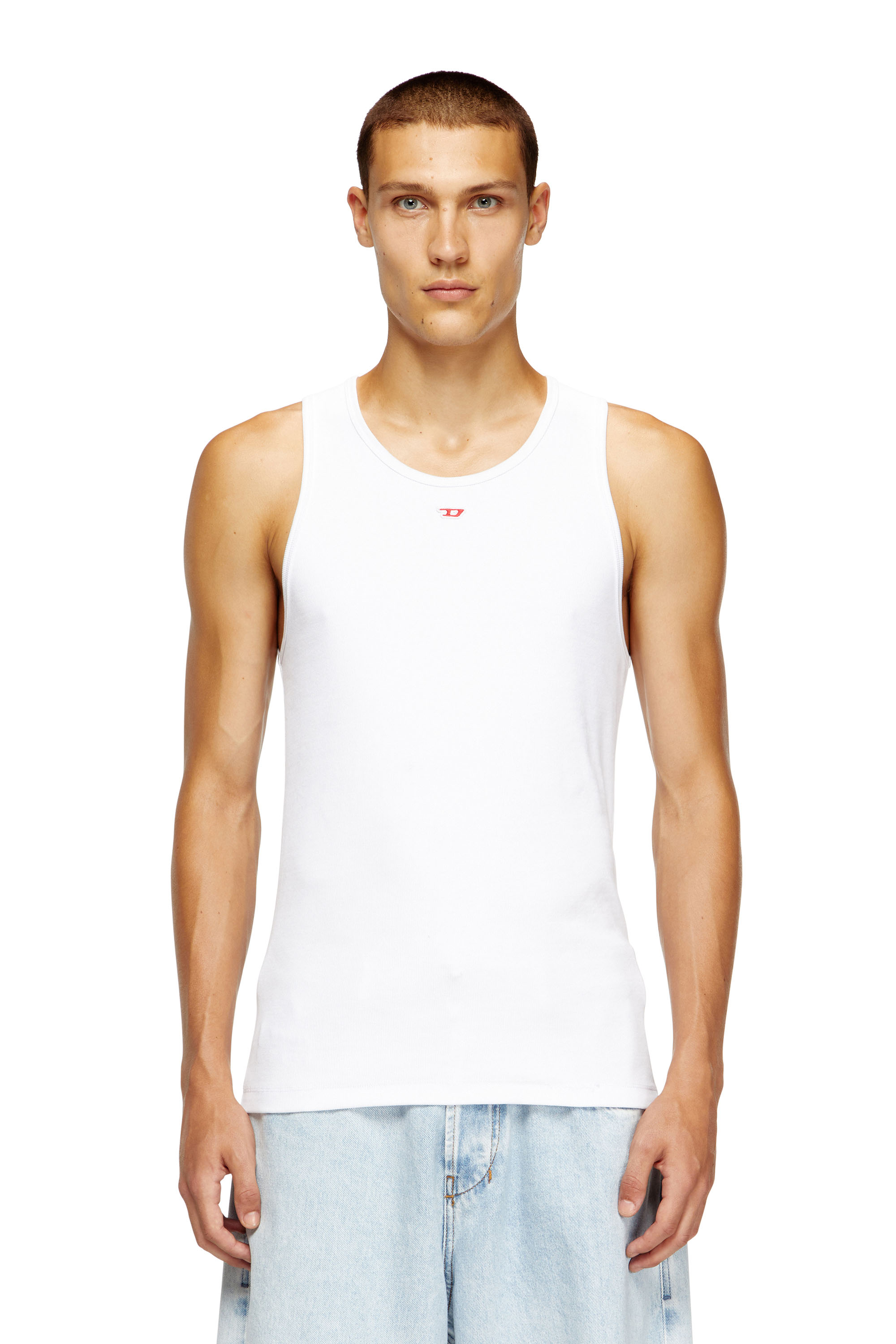 Diesel - T-LIFTY-D, Male's Tank top with mini D logo patch in White - 3