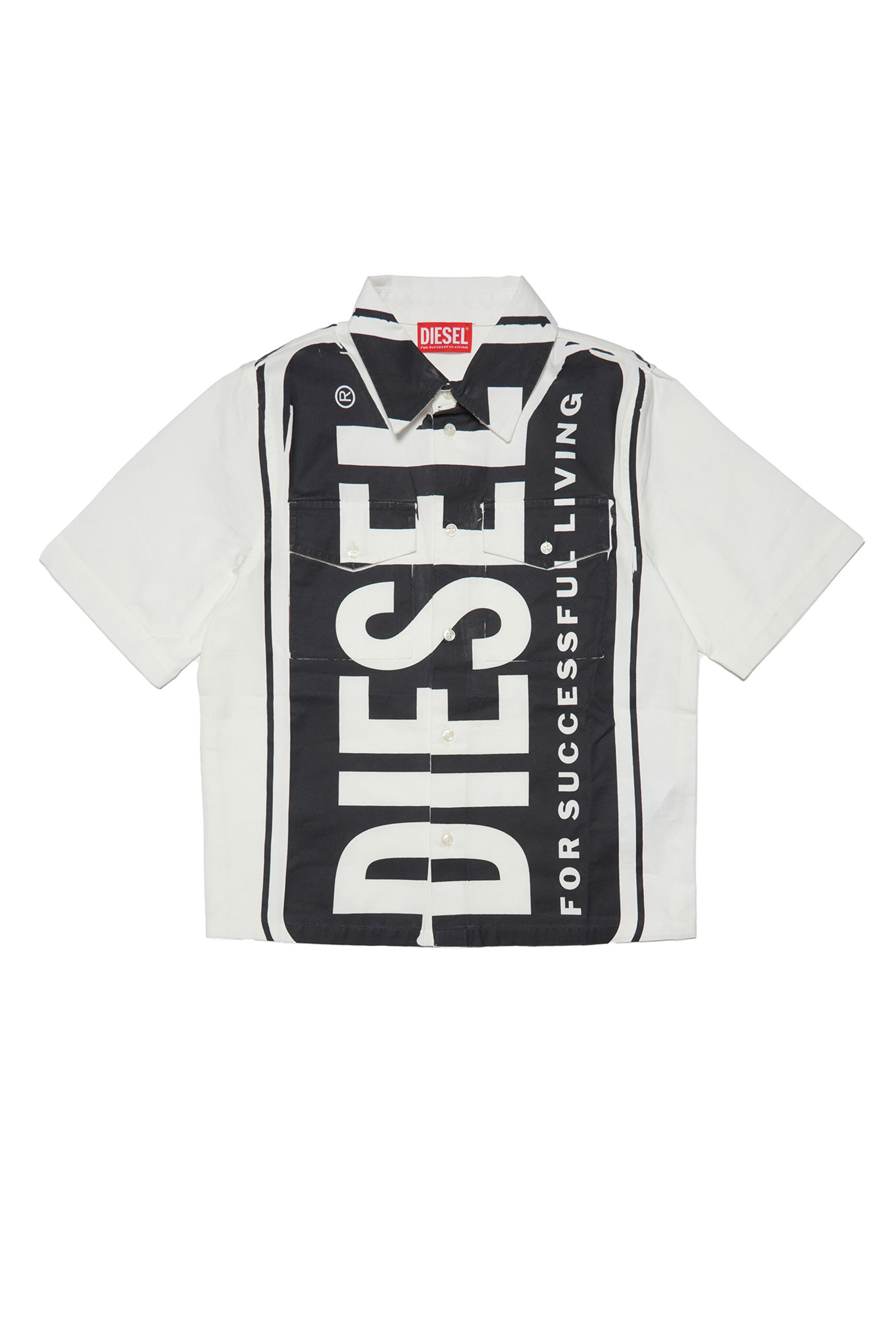 Diesel - CRISS, Man's Cotton shirt with maxi logo print in White/Black - 1