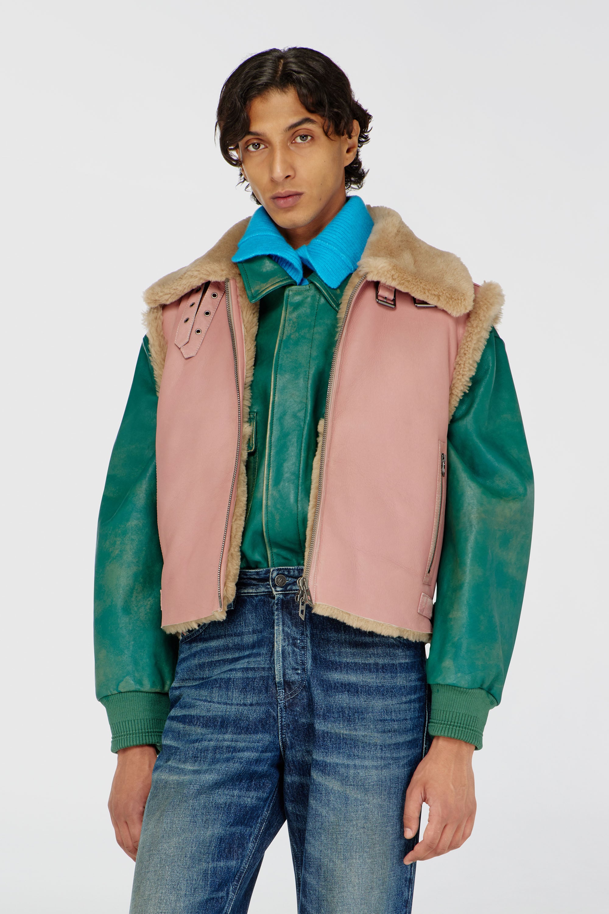 Diesel - L-HONT, Gilet en cuir shearling Homme in Rose - 1