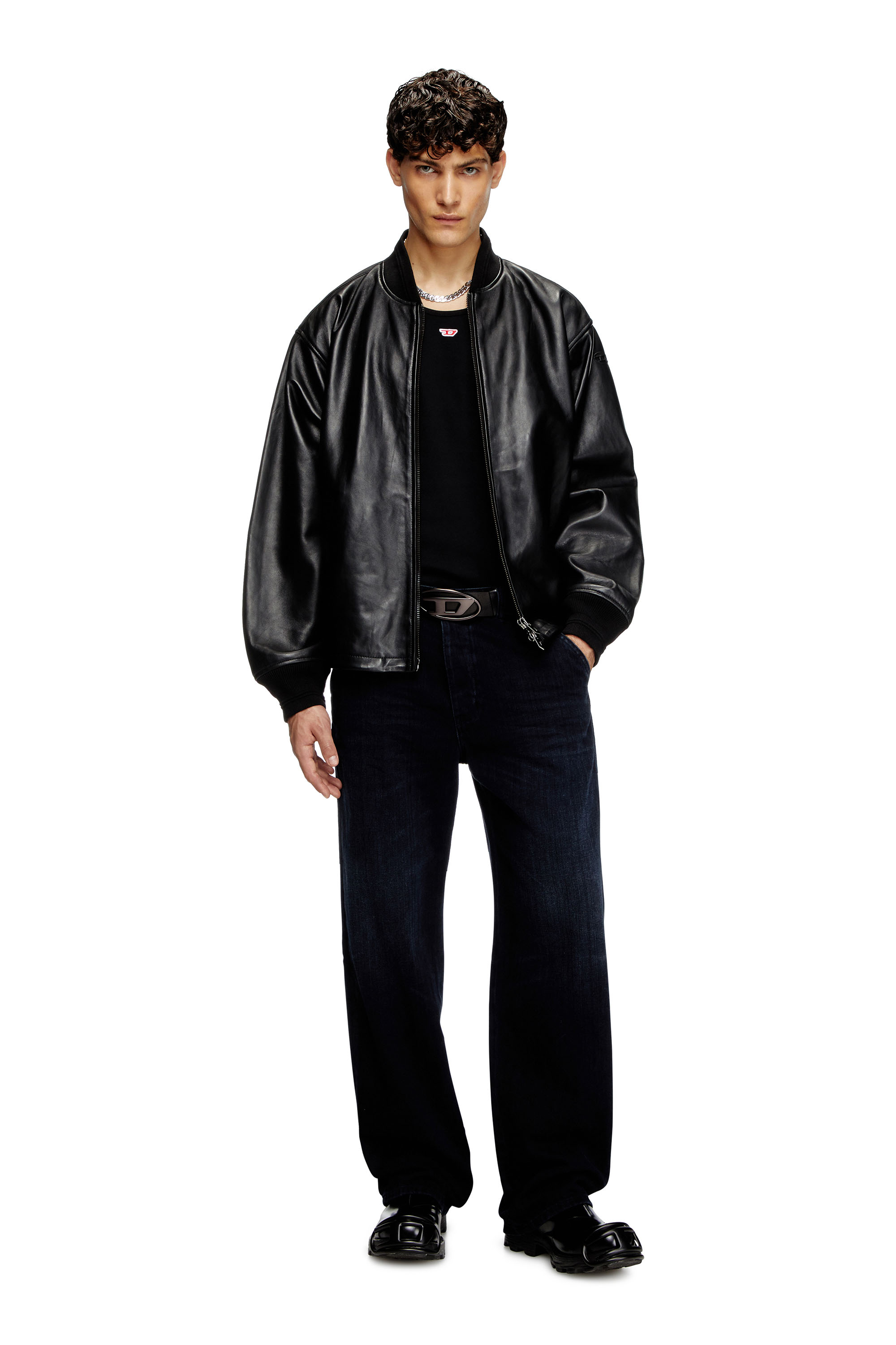 Diesel - D-HAMMER SO D, Man's D-Hammer-Leather lace-up shoes with oval D toe cap in Opaque Black - 2