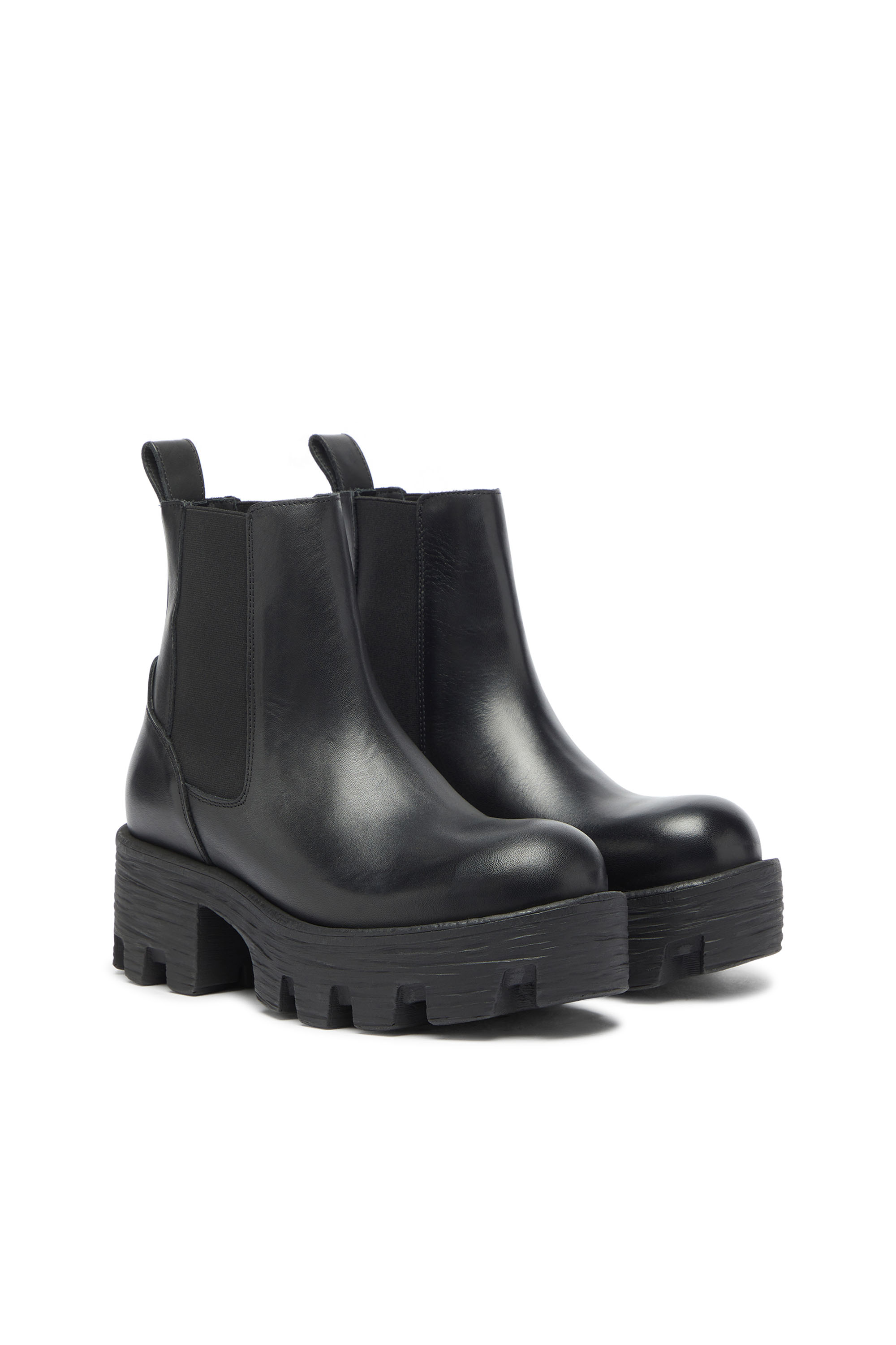 Diesel - D-HAMMER CHUNKY W, D-Hammer - Bottines Chelsea en cuir avec semelle crant&eacute;e Femme in Noir - 2