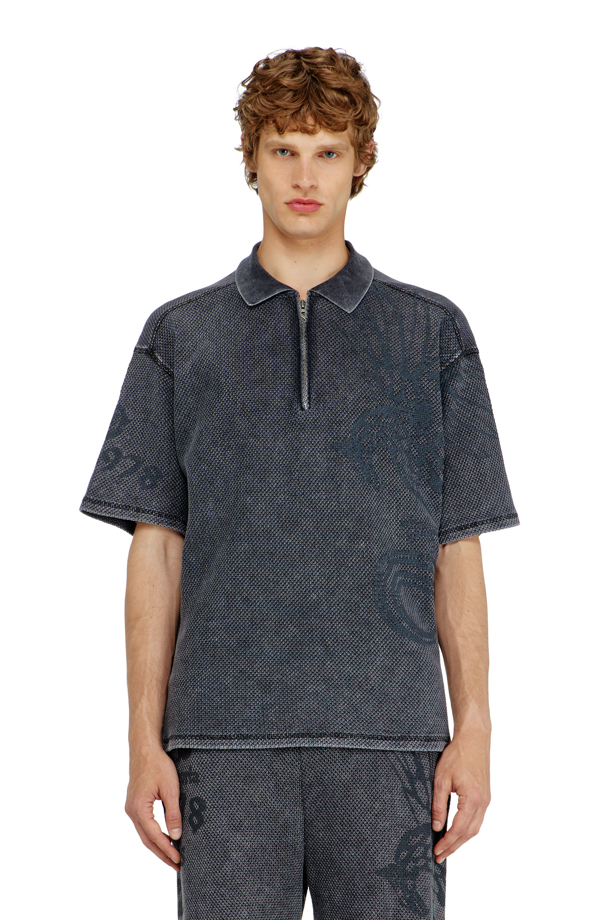 Diesel - T-ERRY-ZIP, Polo de jacquard mesh con estampado Phoenix Hombre in Gris - 3