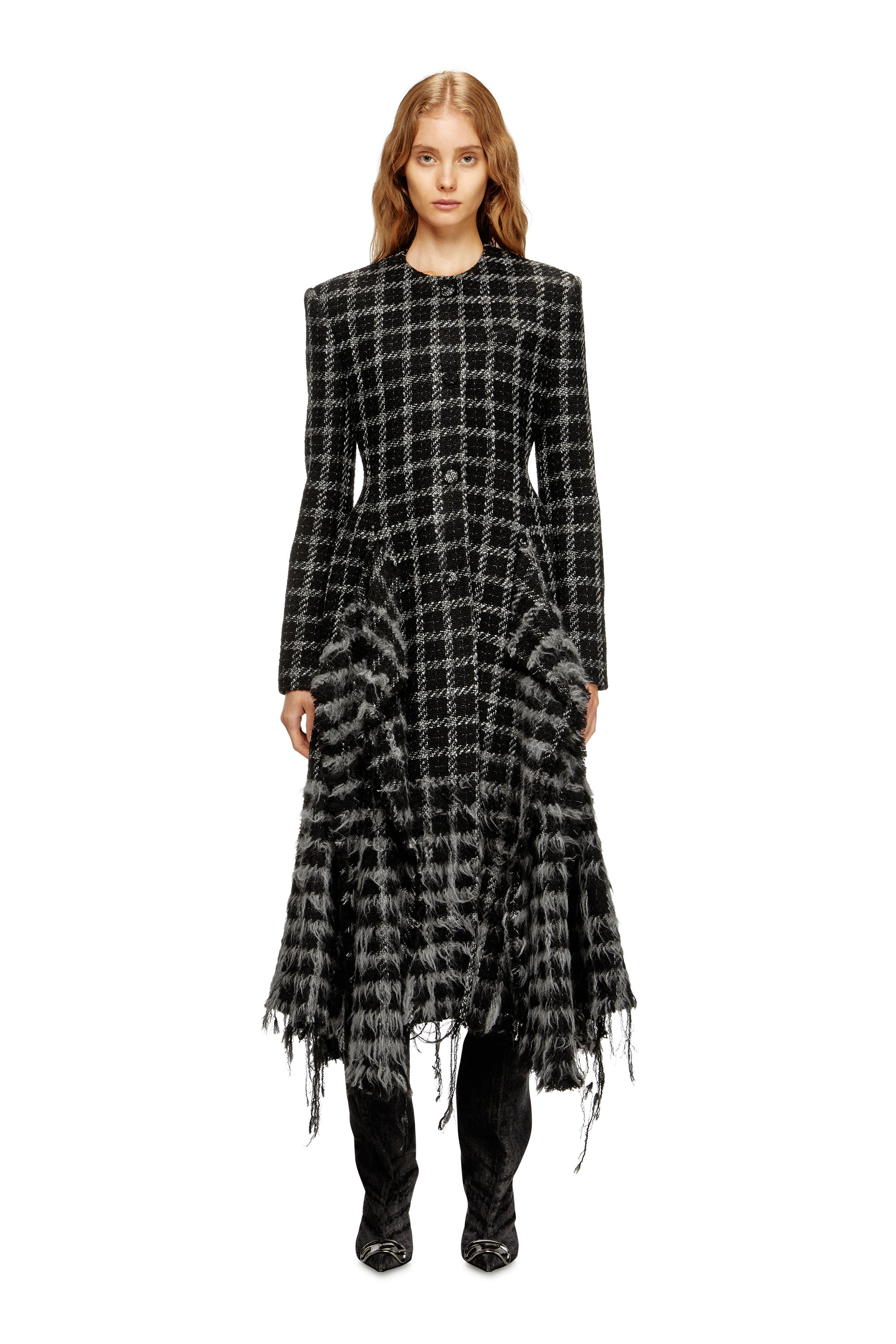 Diesel - G-ABRIE, Woman's Bouclé coat with frayed hem in Black - 1