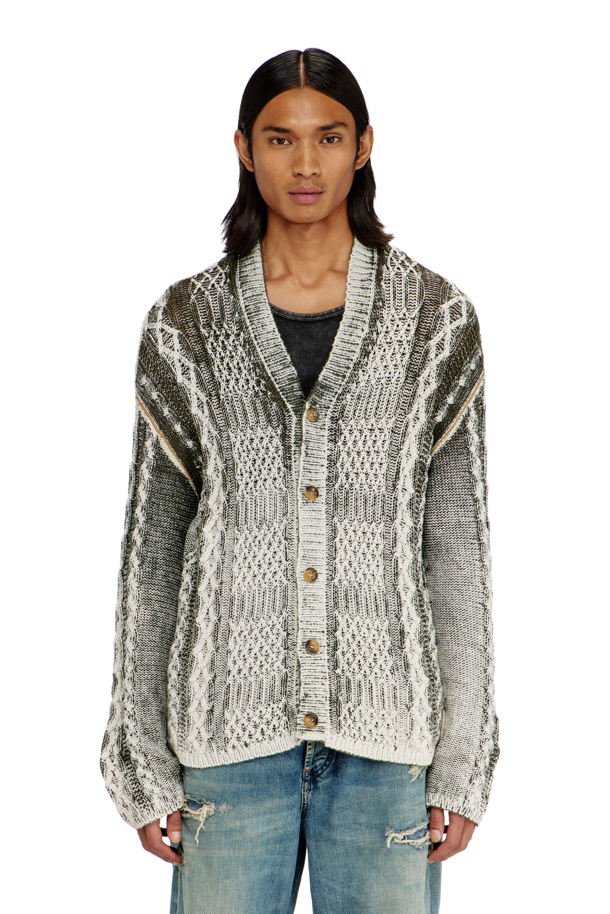 Diesel - K-MIOTO, Cardigan en maille torsad&eacute;e trait&eacute; Homme in Polychrome - 1