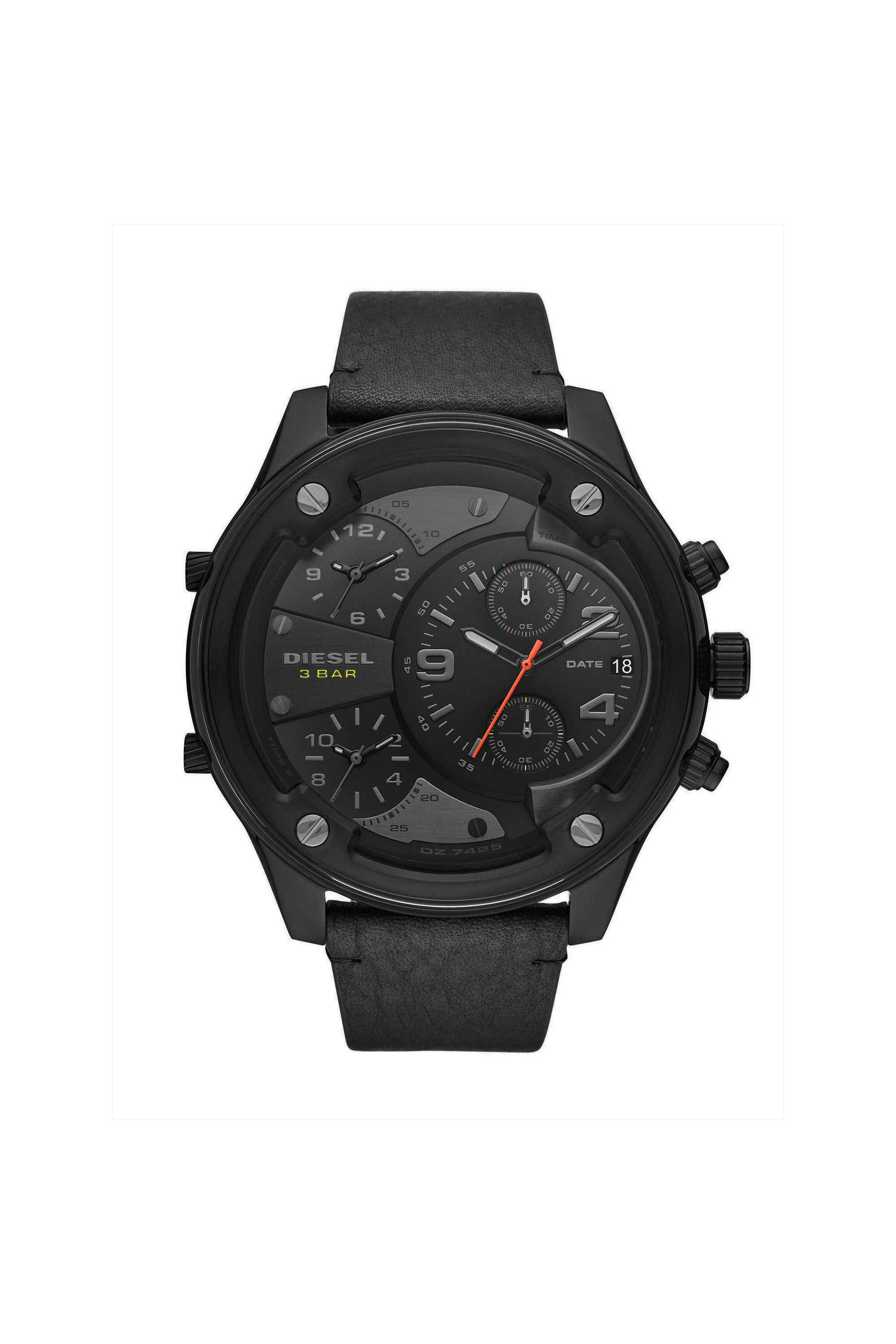 Boltdown three-hand black leather watch