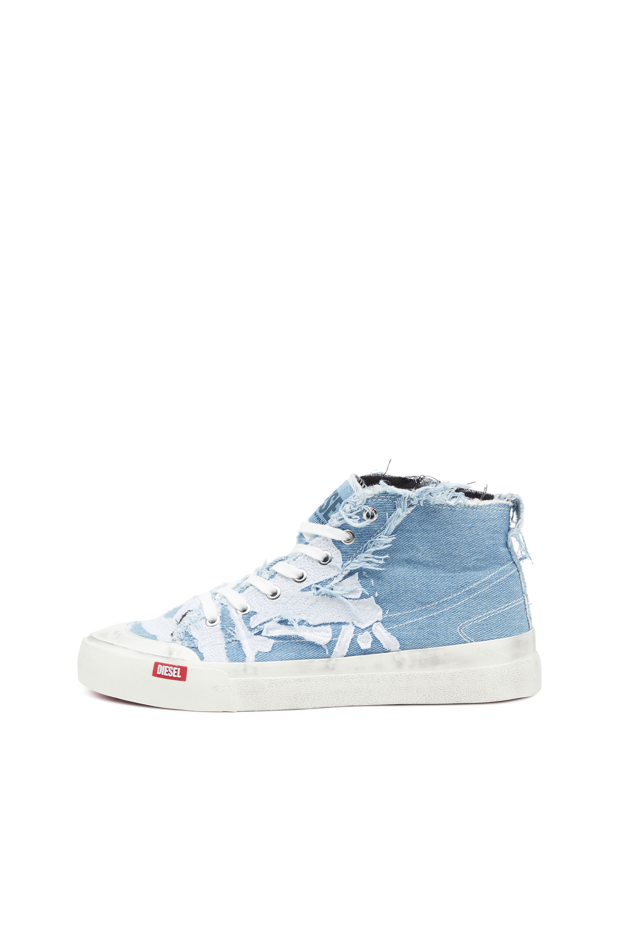 Diesel - S-ATHOS MID, Man's S-Athos Mid-Destroyed gauze and denim high-top sneakers in Azure - 7
