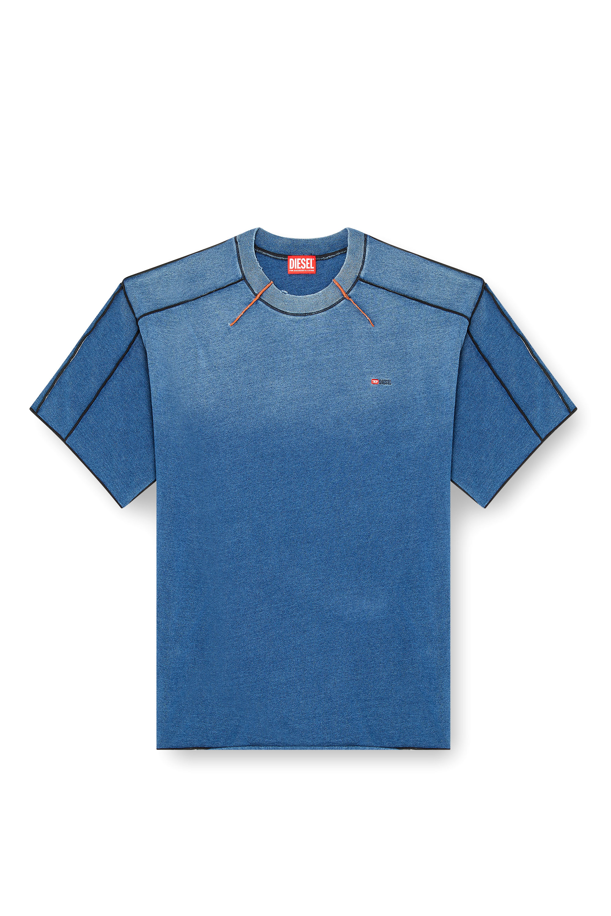 Diesel - T-CRAOXT, T-shirt en coton avec surpiqûres contrastantes Homme in Bleu - 2