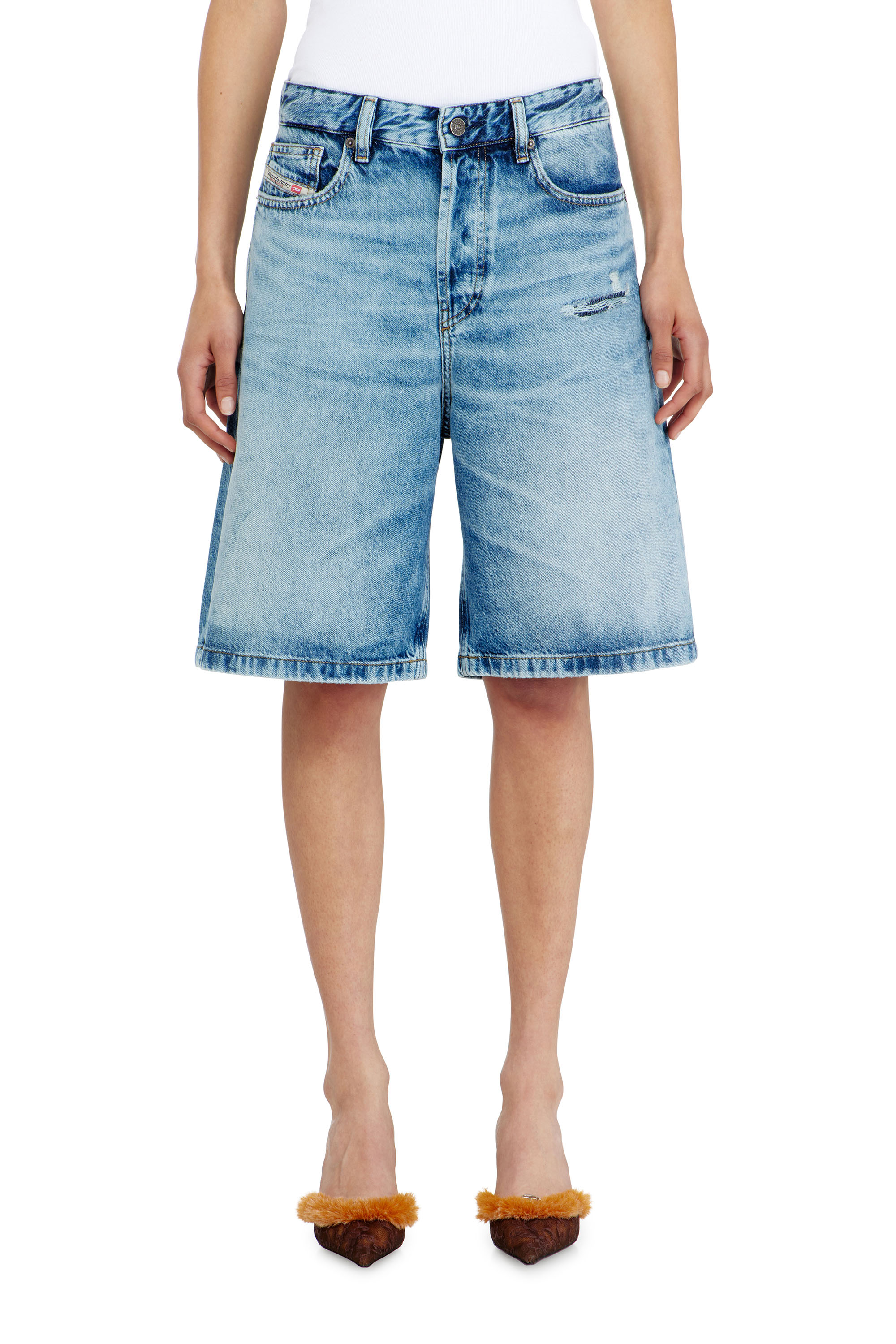 Diesel - DE-SIRE-SHORT, Woman's Relaxed shorts in fluid denim with abrasions in null - 2