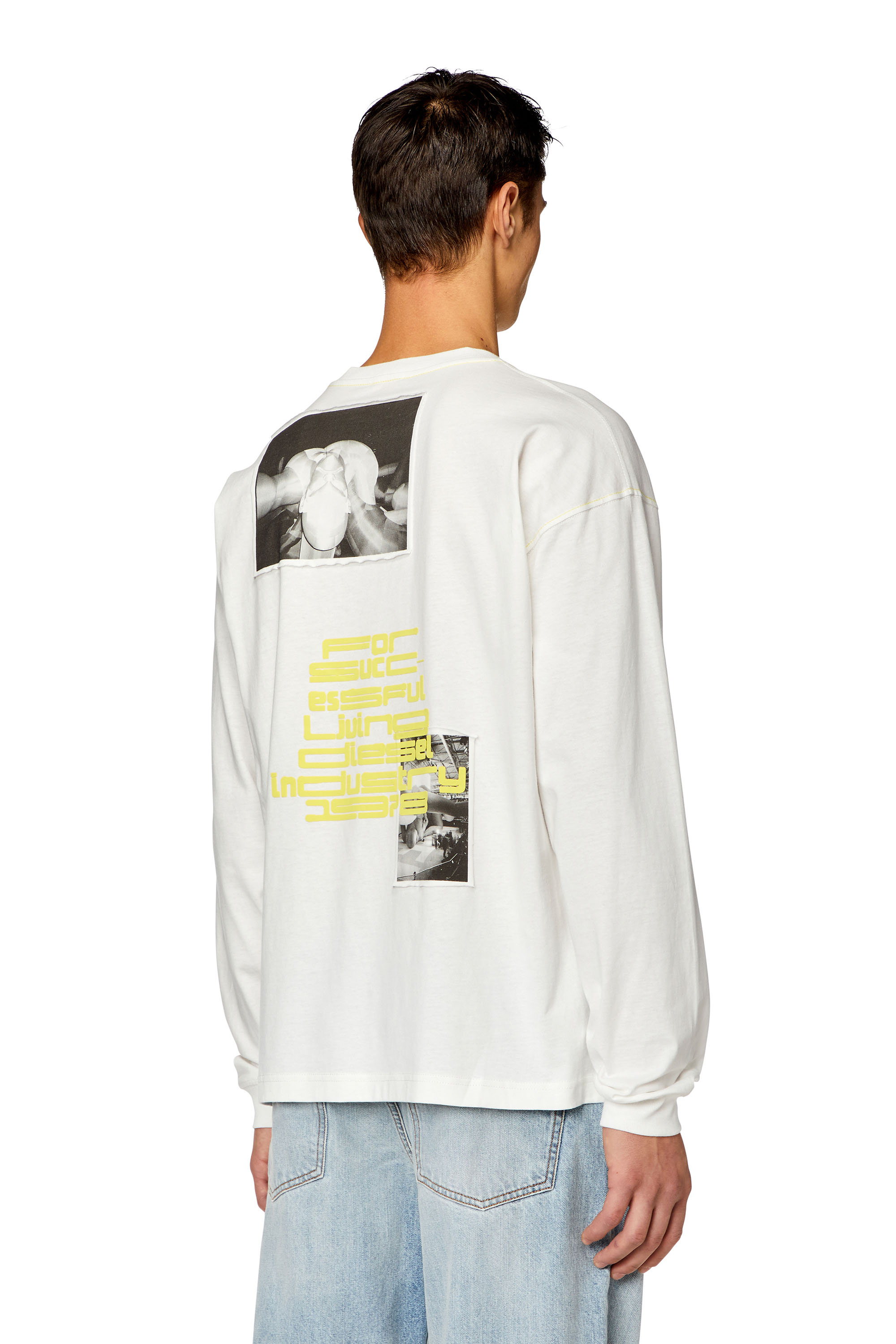 Diesel - T-BOXT-LS-N, Man's Long-sleeve T-shirt with raw-cut patches in White - 3