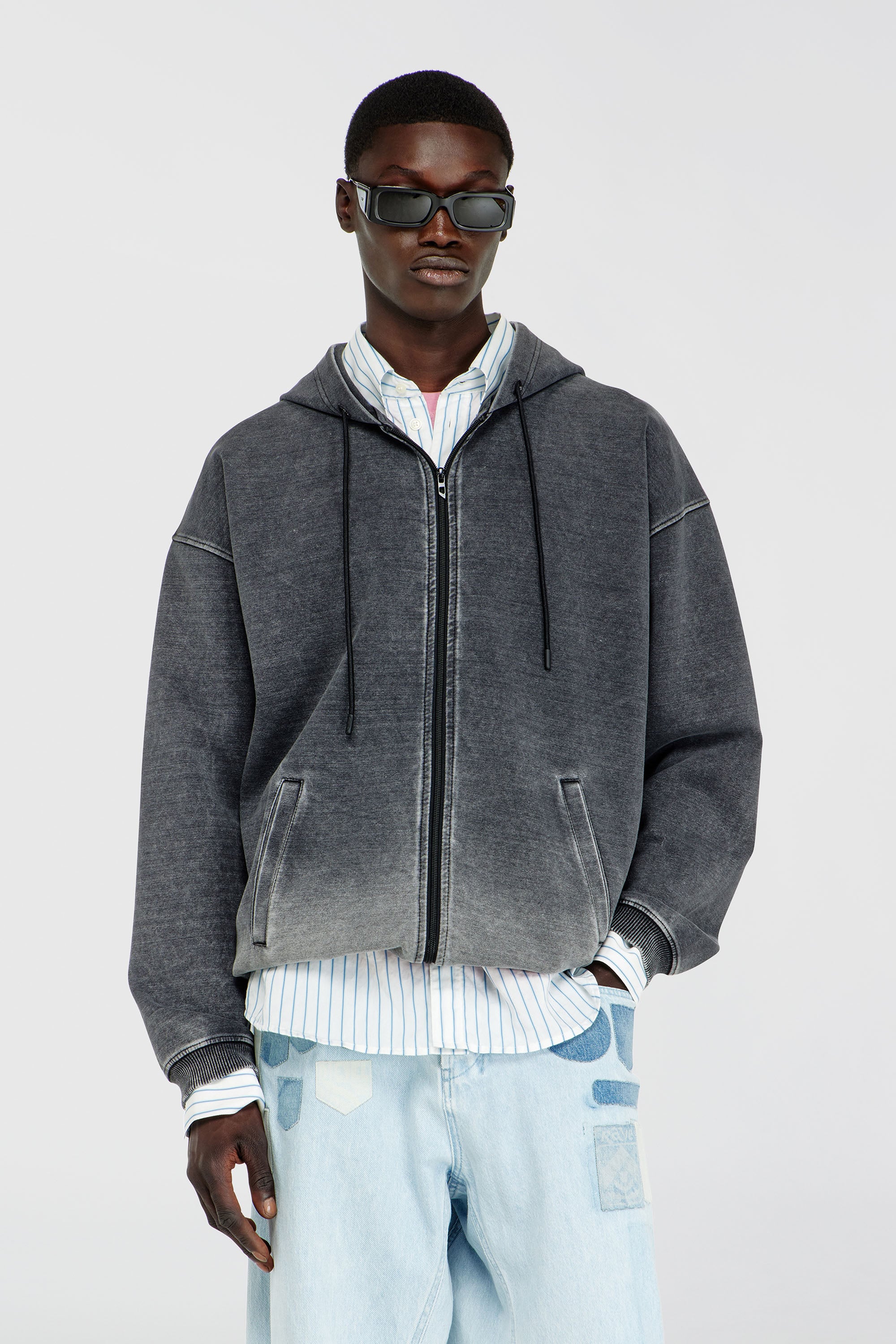 Diesel - S-HERMY-ZIP, Veste &agrave; capuche en scuba effet d&eacute;grad&eacute; Homme in Gris - 1